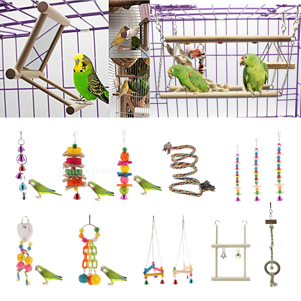 Bird Swing Parrot Cage Toys + Pet Bird Parrot Chew Toys Round Shape