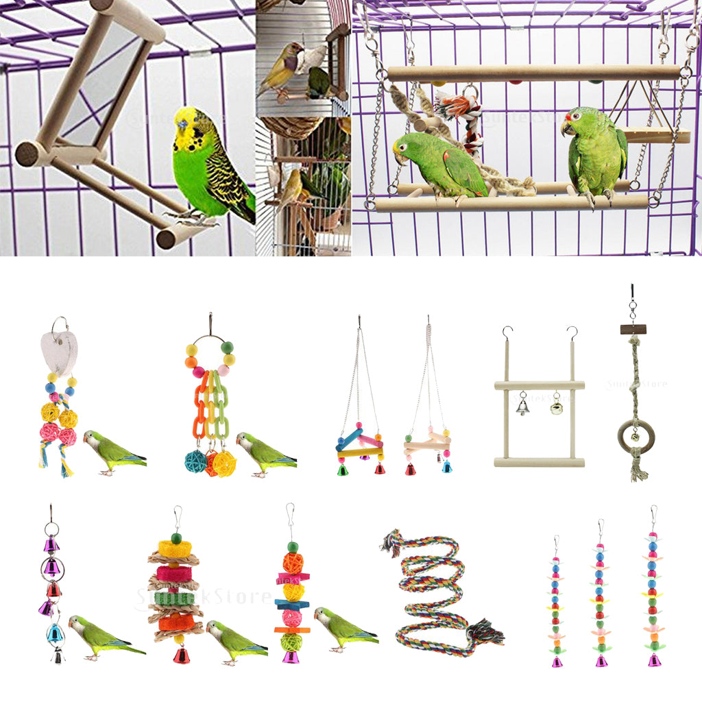 Bird Swing Parrot Cage Toys + Pet Bird Parrot Chew Toys Round Shape