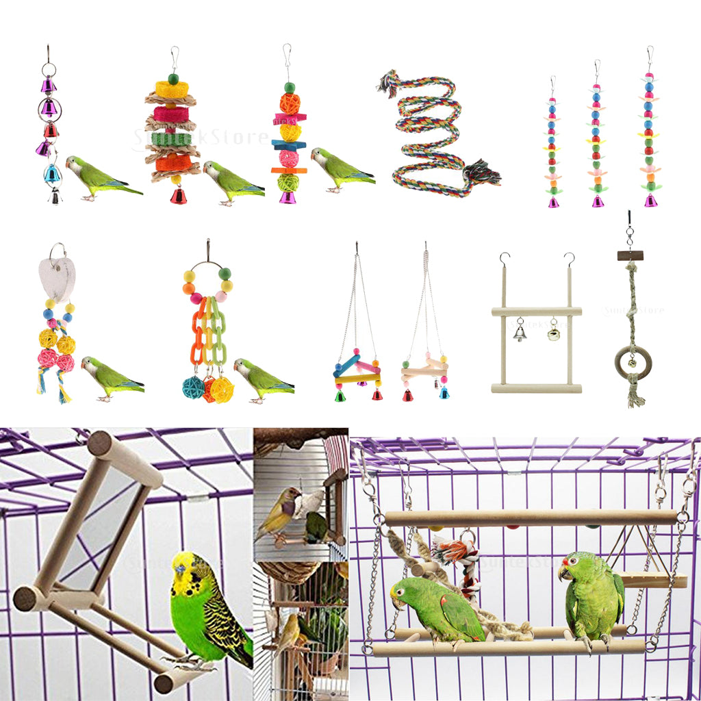 Bird Swing Parrot Cage Toys + Pet Bird Parrot Chew Toys Round Shape