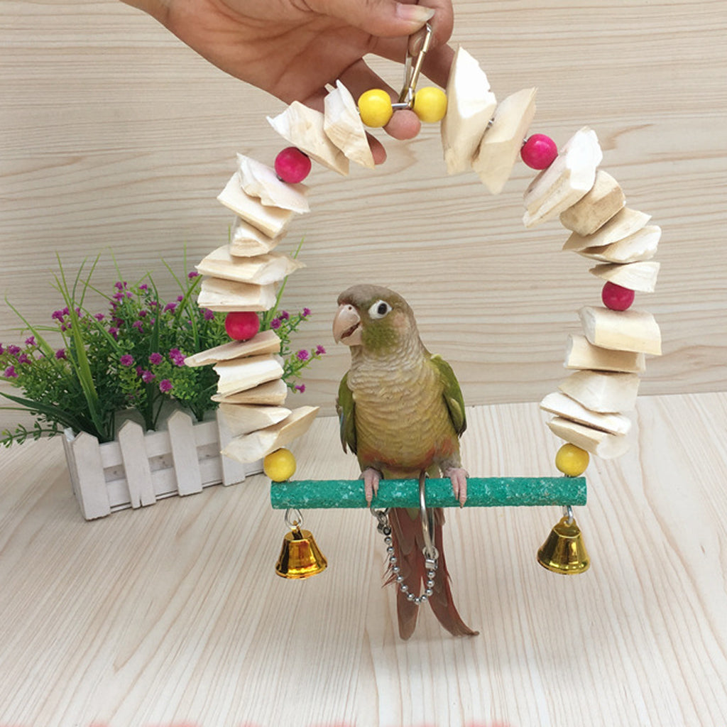 Bird Parrot Budgie Bone Style Cage Swing Bird Stand Perch Hanging Chew Toy