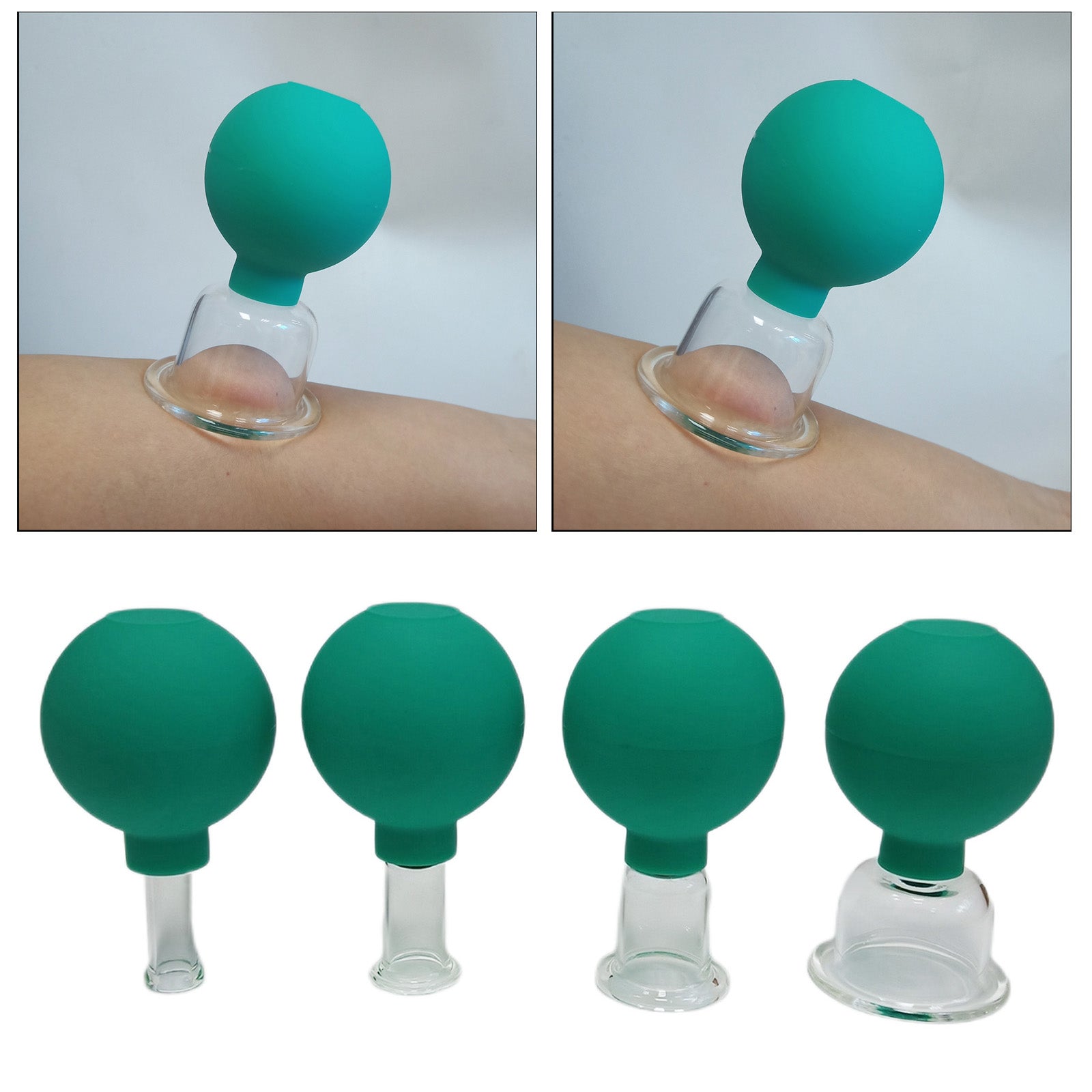 4Pcs Facial Cupping Therapy Massage Vacuum Suction Glass Cups Green