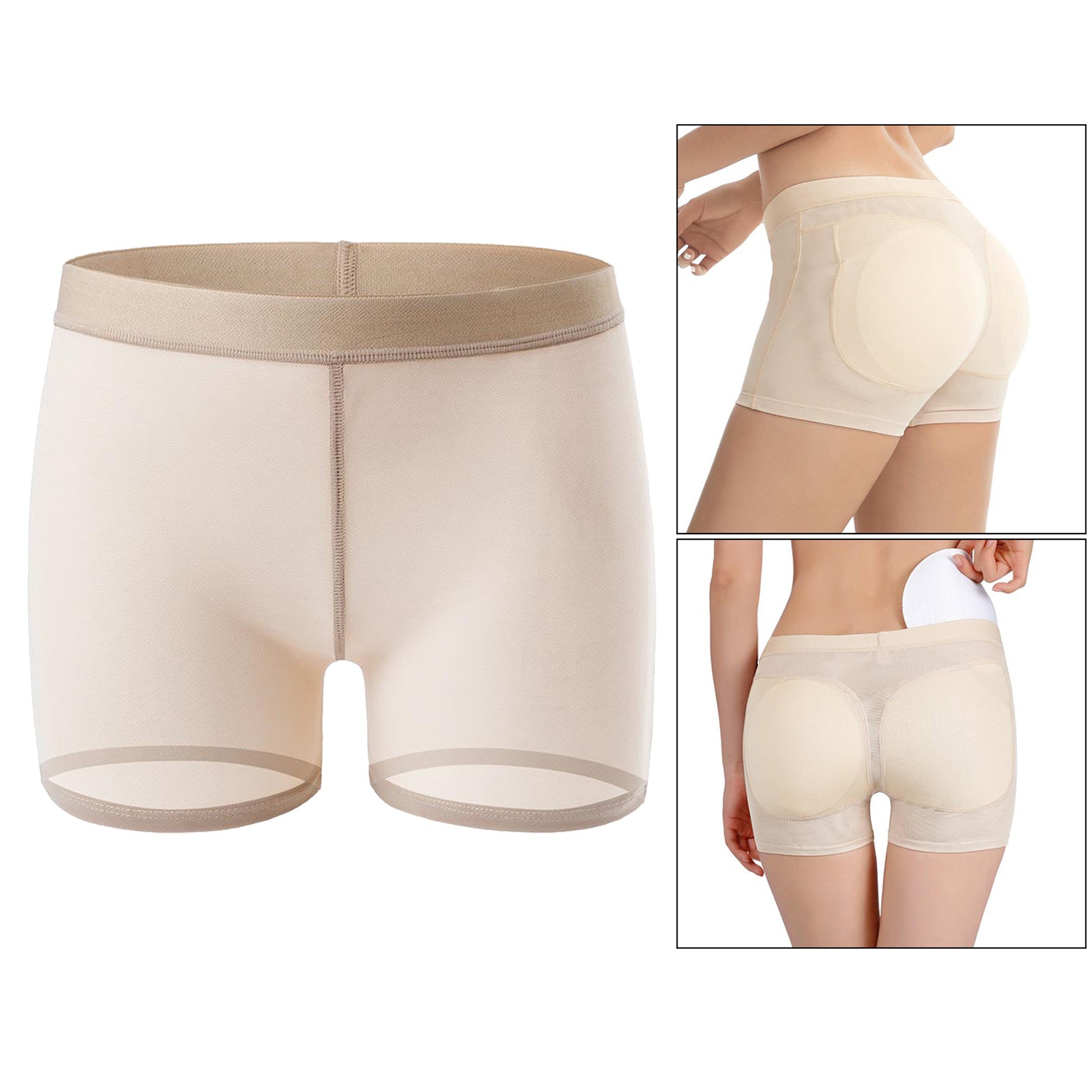 Women Padded Bum Pants Butt Lifter Panty Body Enhancer Underwear Beige M