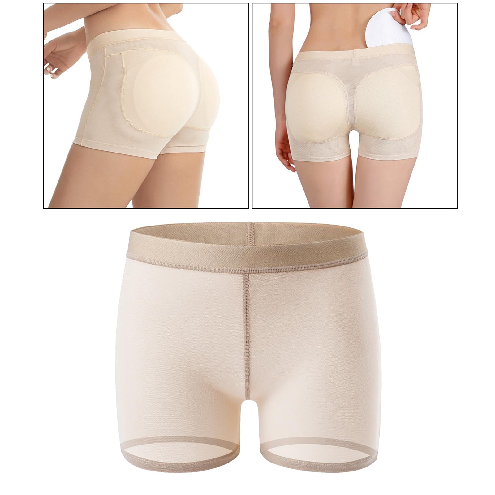 Women Padded Bum Pants Butt Lifter Panty Body Enhancer Underwear Beige M