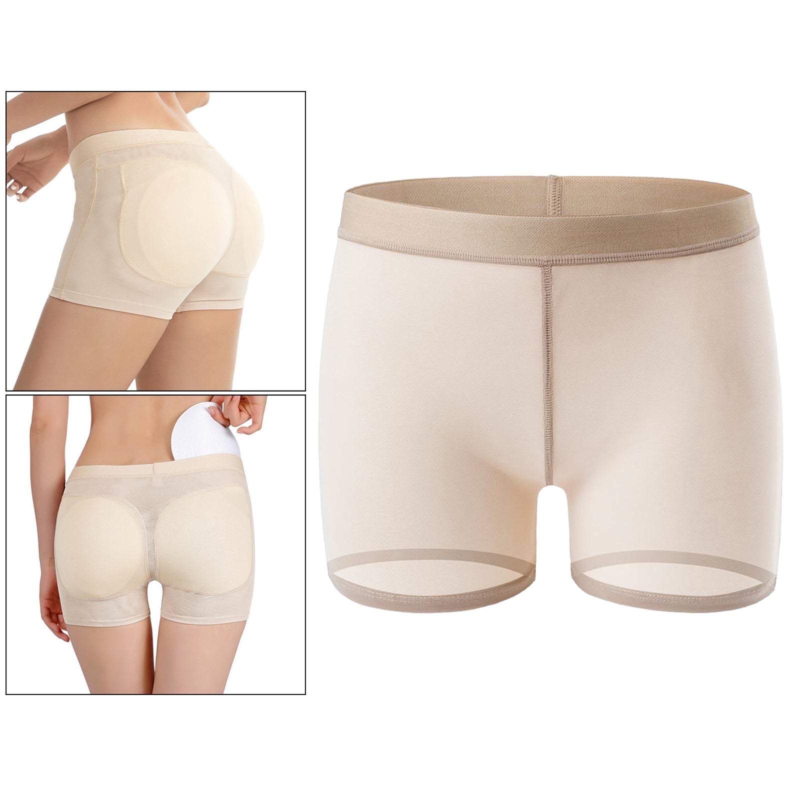 Women Padded Bum Pants Butt Lifter Panty Body Enhancer Underwear Beige M