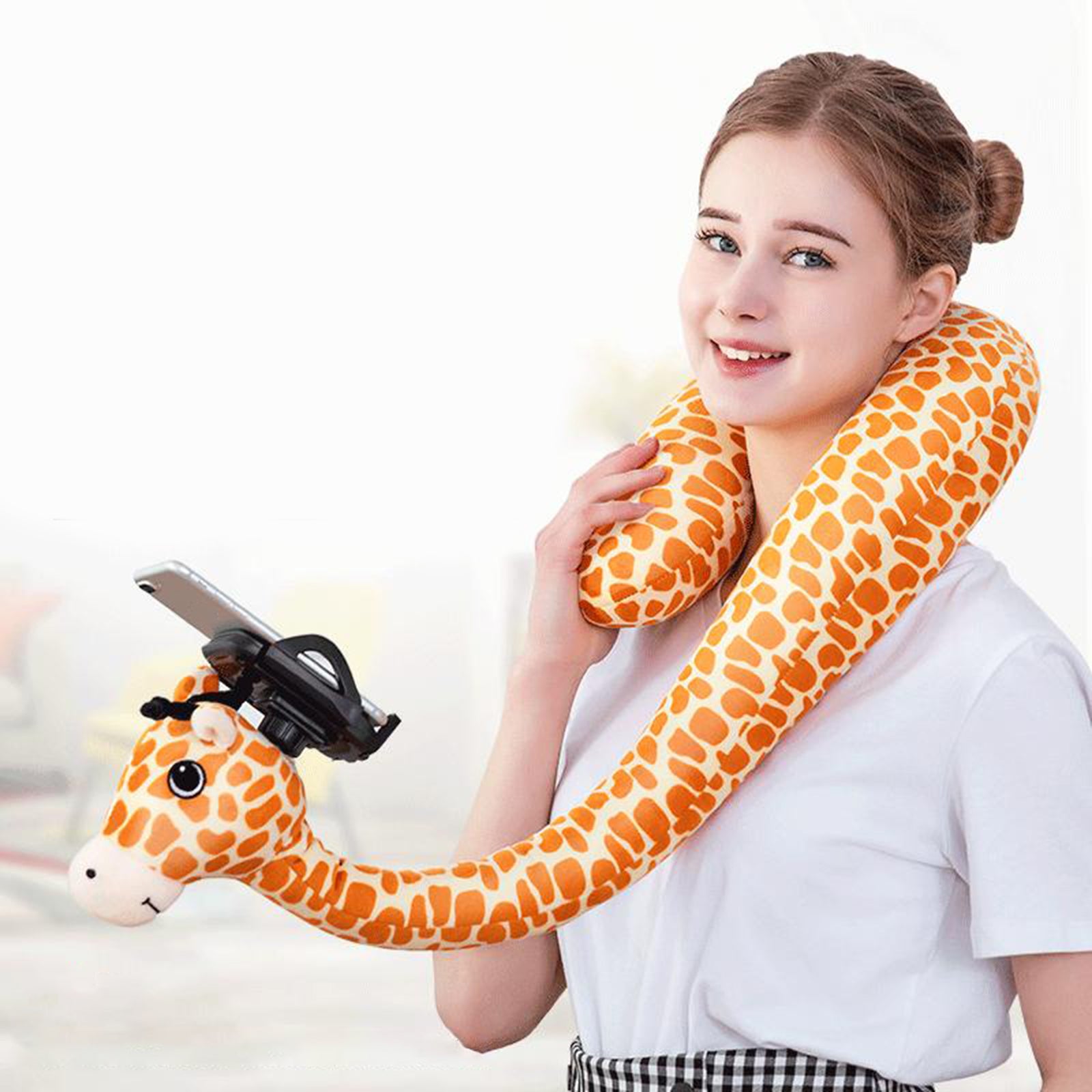 Flexible U Shaped Neck Pillow Mobile Phone Holder Bracket Support Elephant