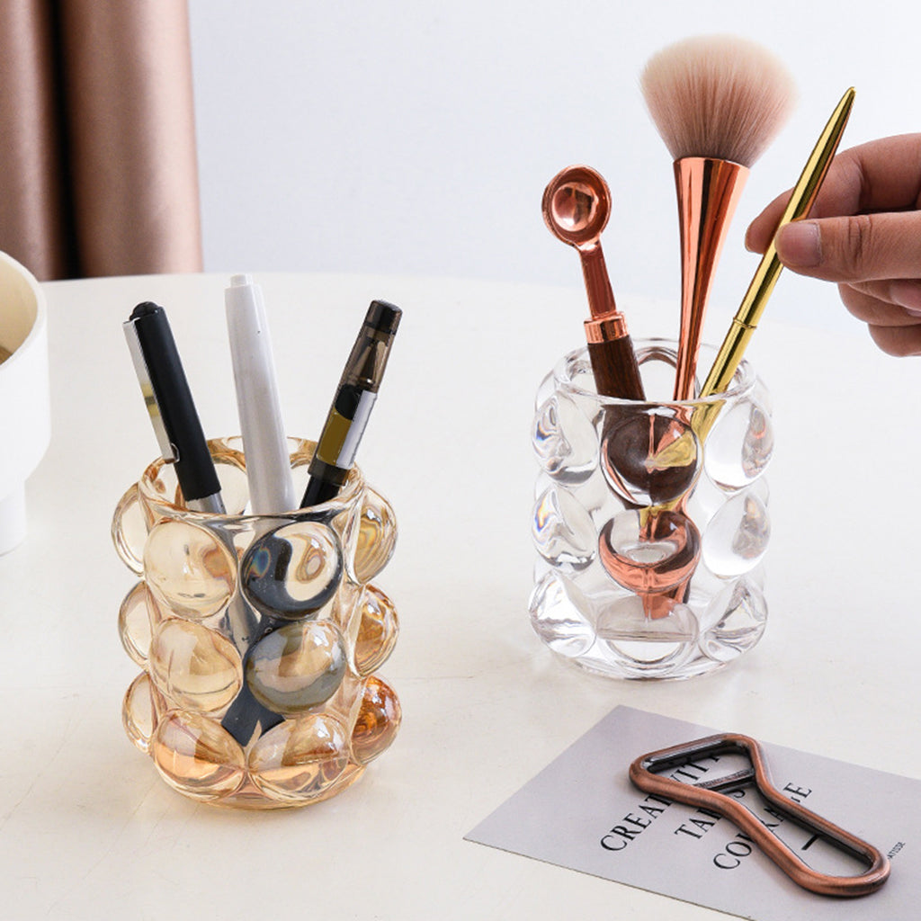 Makeup Brush Holder Cosmetic Cup Organizer Eyebrow Brush Container Amber