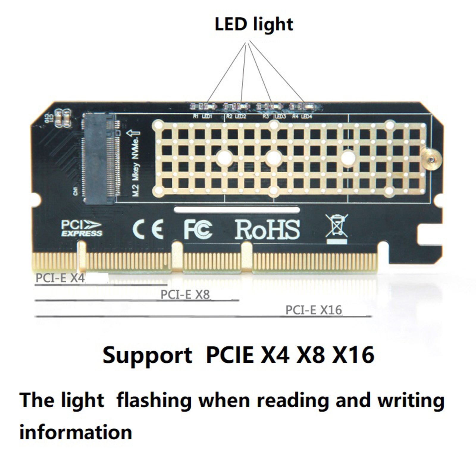 M.2 NVMe SSD to PCI-E Express 3.0 X4 X8 X16 Adapter Expansion Card 2280 mm