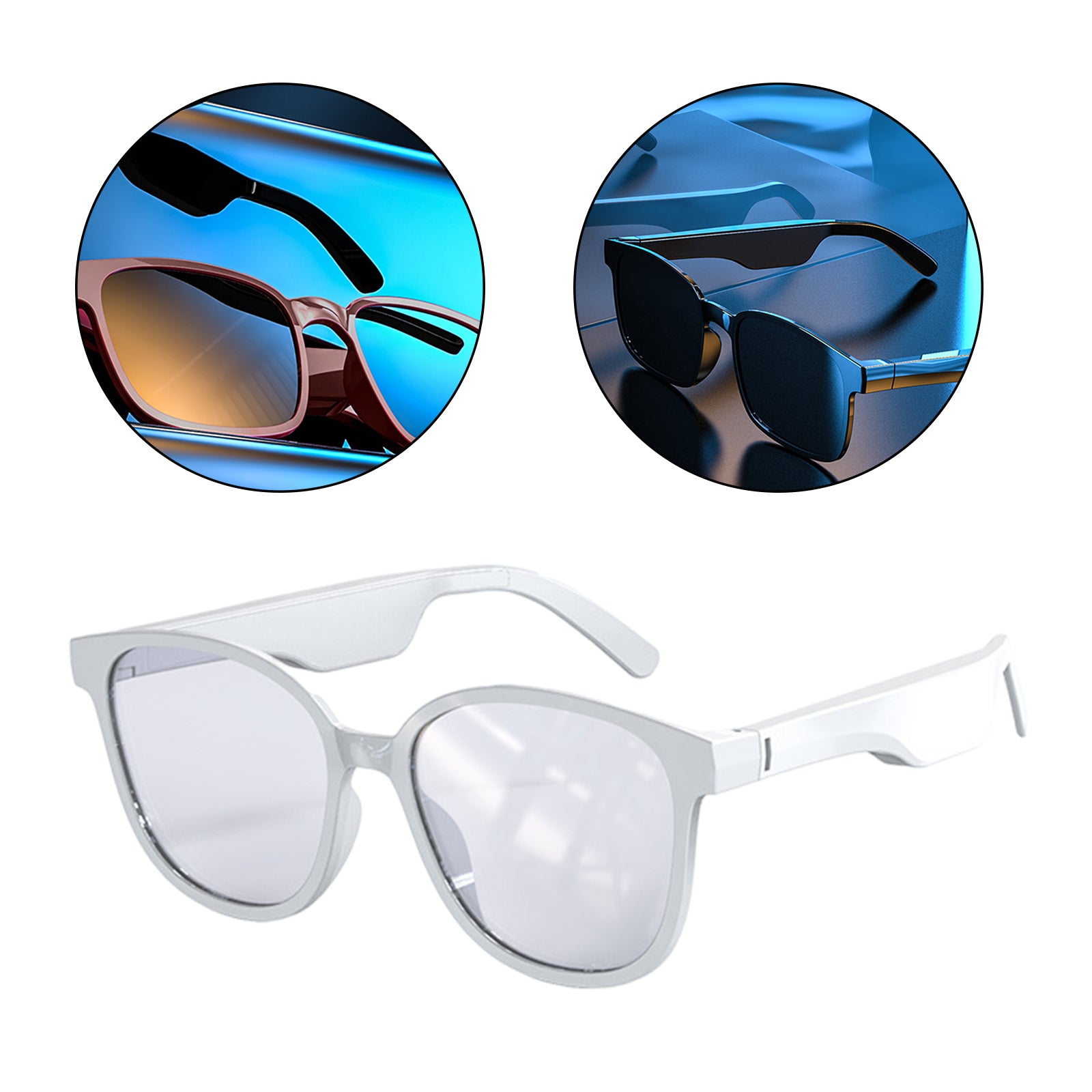 Bluetooth Sunglasses Stereo Headphones Smart Glasses White Square