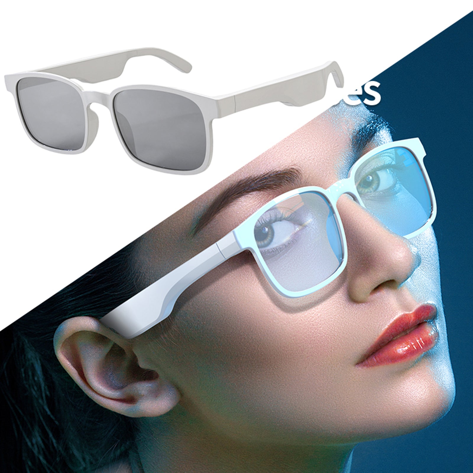 Bluetooth Sunglasses Stereo Headphones Smart Glasses White Round