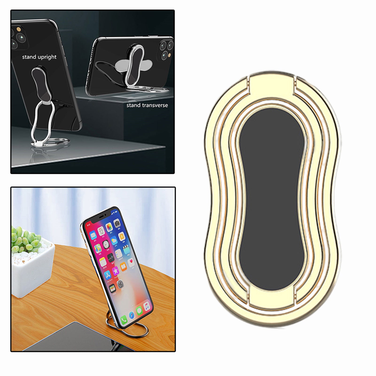 Foldable Phone Ring Grip Stand Holder Finger Kickstand for Desk Golden