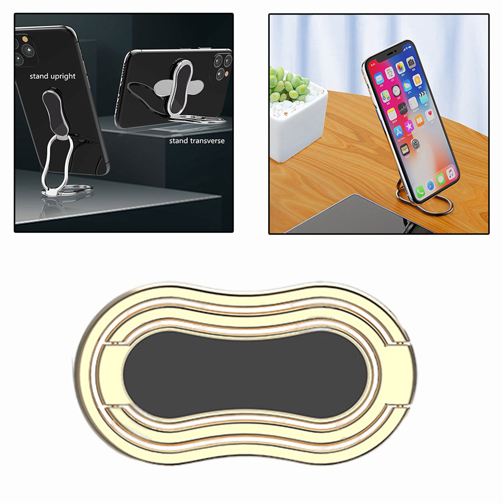 Foldable Phone Ring Grip Stand Holder Finger Kickstand for Desk Golden