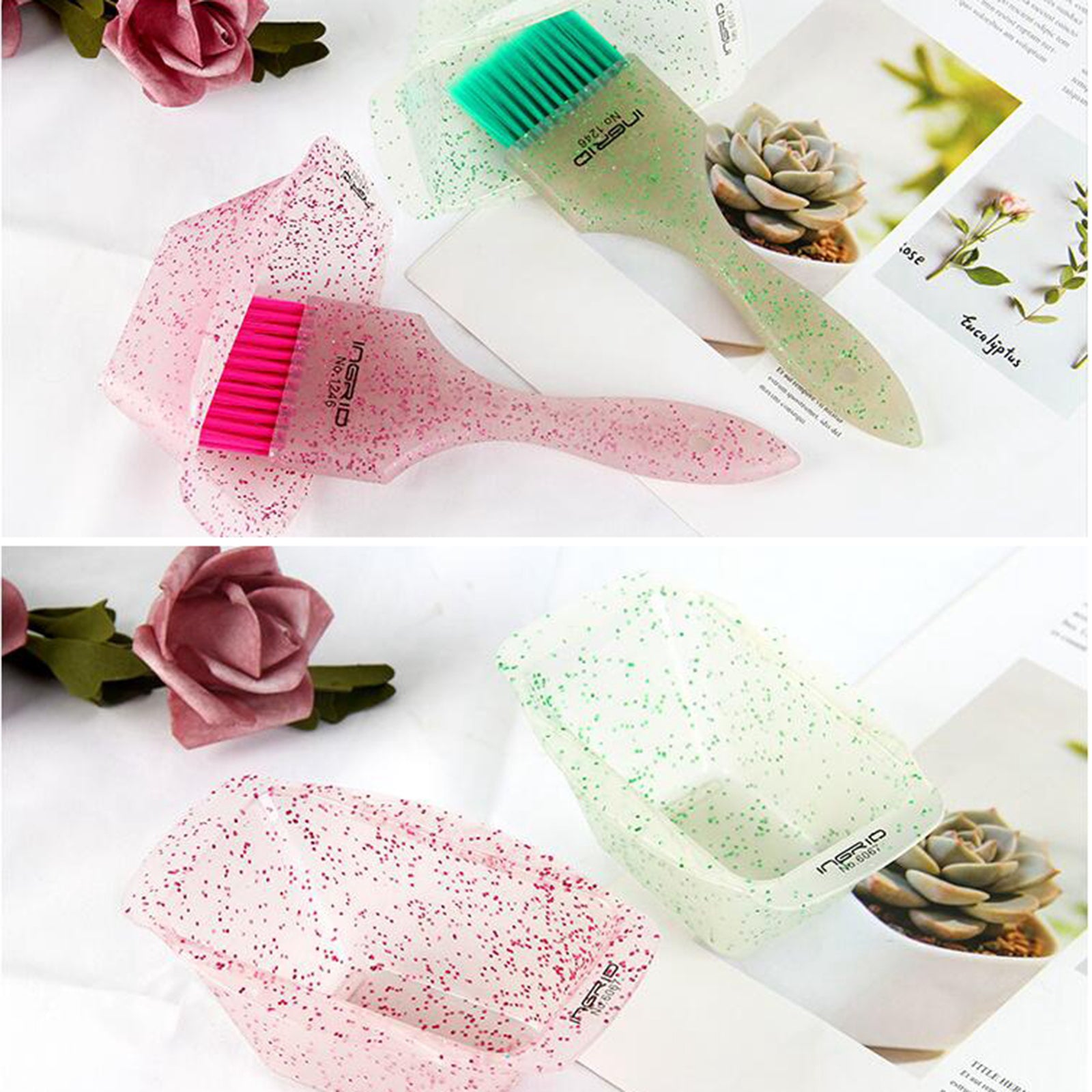 Hair Dye Brush Bowl Color Mixing Bowl Hair Dyeing Kit for Beauty Salon Pink