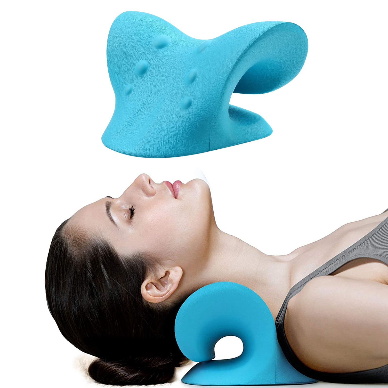 Neck and Shoulder Relaxer Pillow for Cervical Spine Alignment Device  Blue