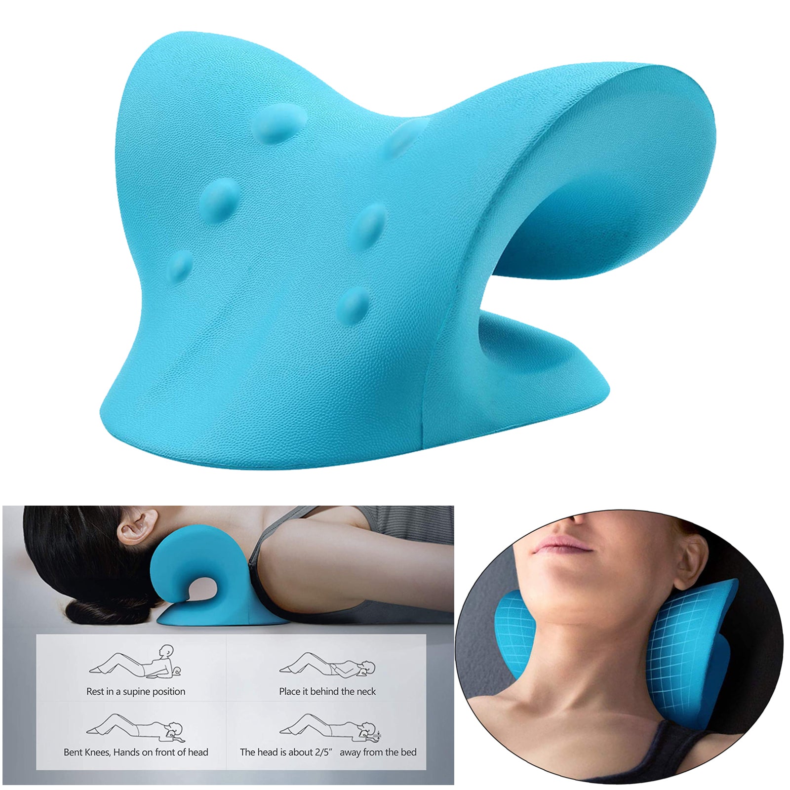 Neck and Shoulder Relaxer Pillow for Cervical Spine Alignment Device  Blue