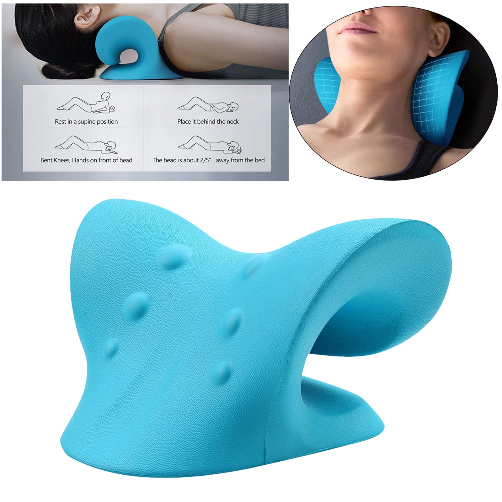 Neck and Shoulder Relaxer Pillow for Cervical Spine Alignment Device  Blue