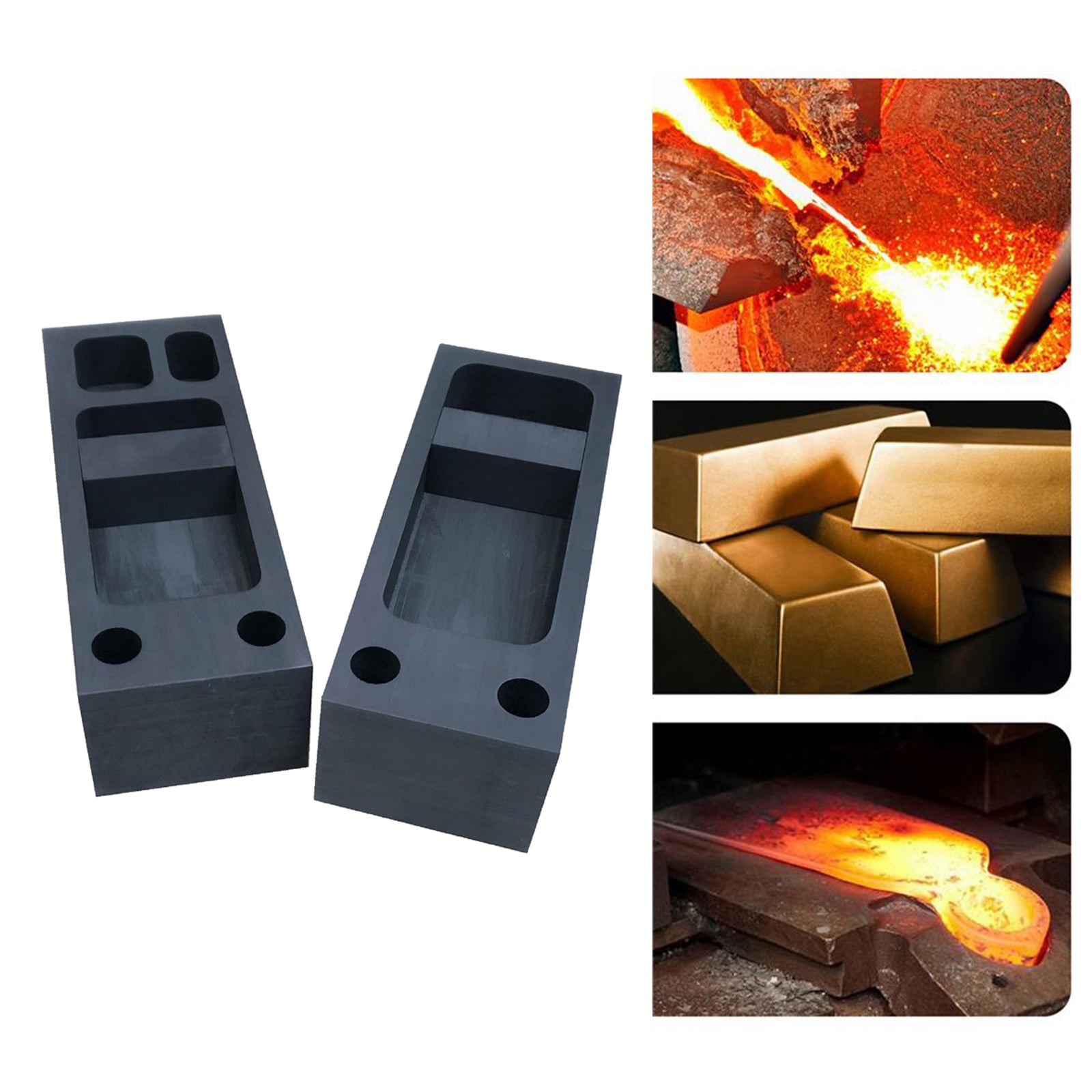 Set of 2 Graphite Crucible Ingot Mould Mold Set Metal Melting Casting Tool