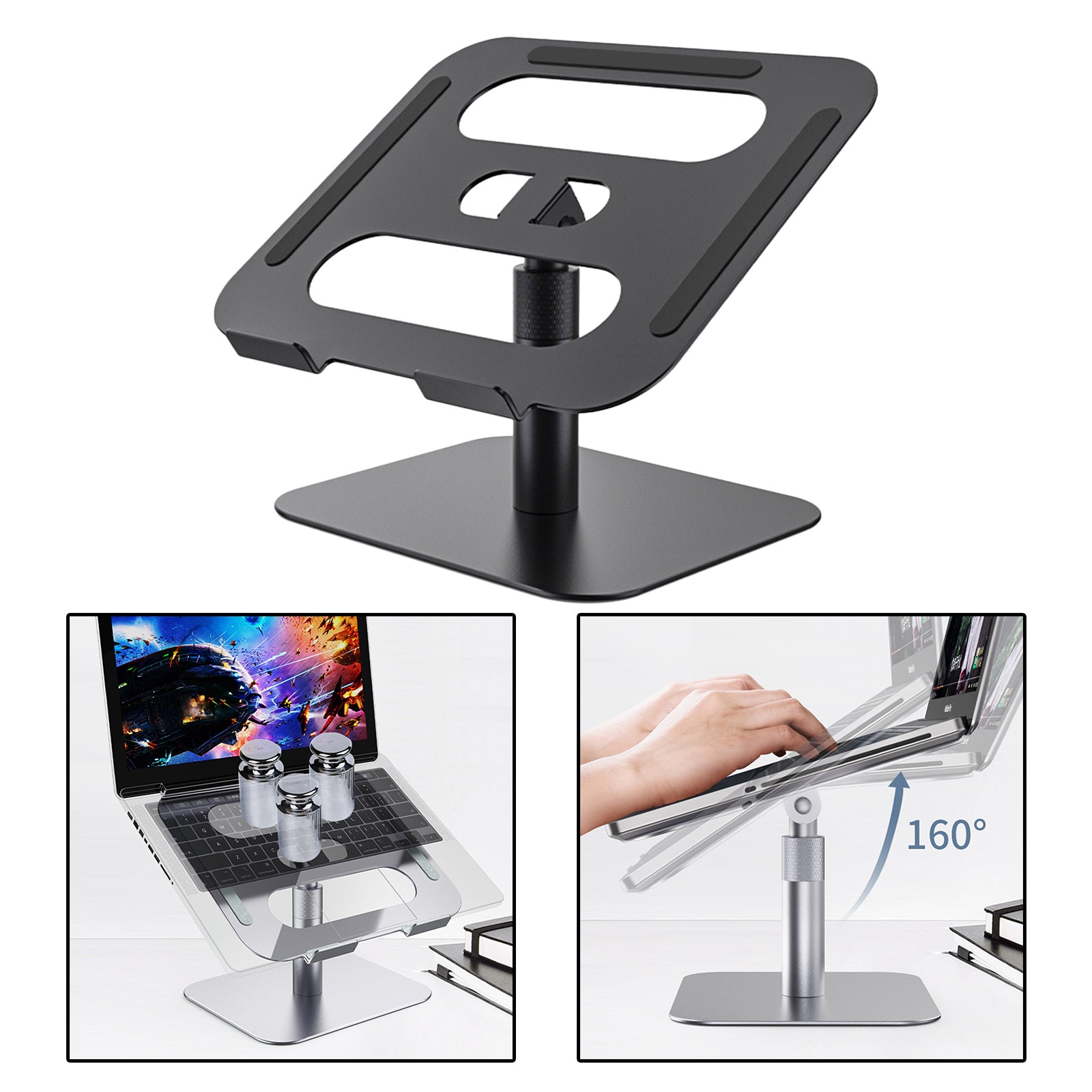 Slide-Proof Desktop Laptop Stand Riser Adjustable Tablet Holder Rack Black