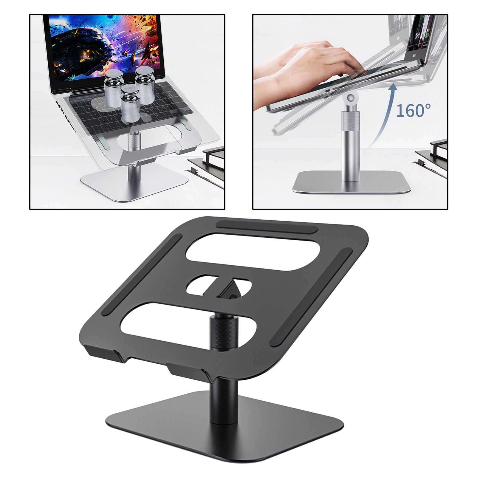 Slide-Proof Desktop Laptop Stand Riser Adjustable Tablet Holder Rack Black