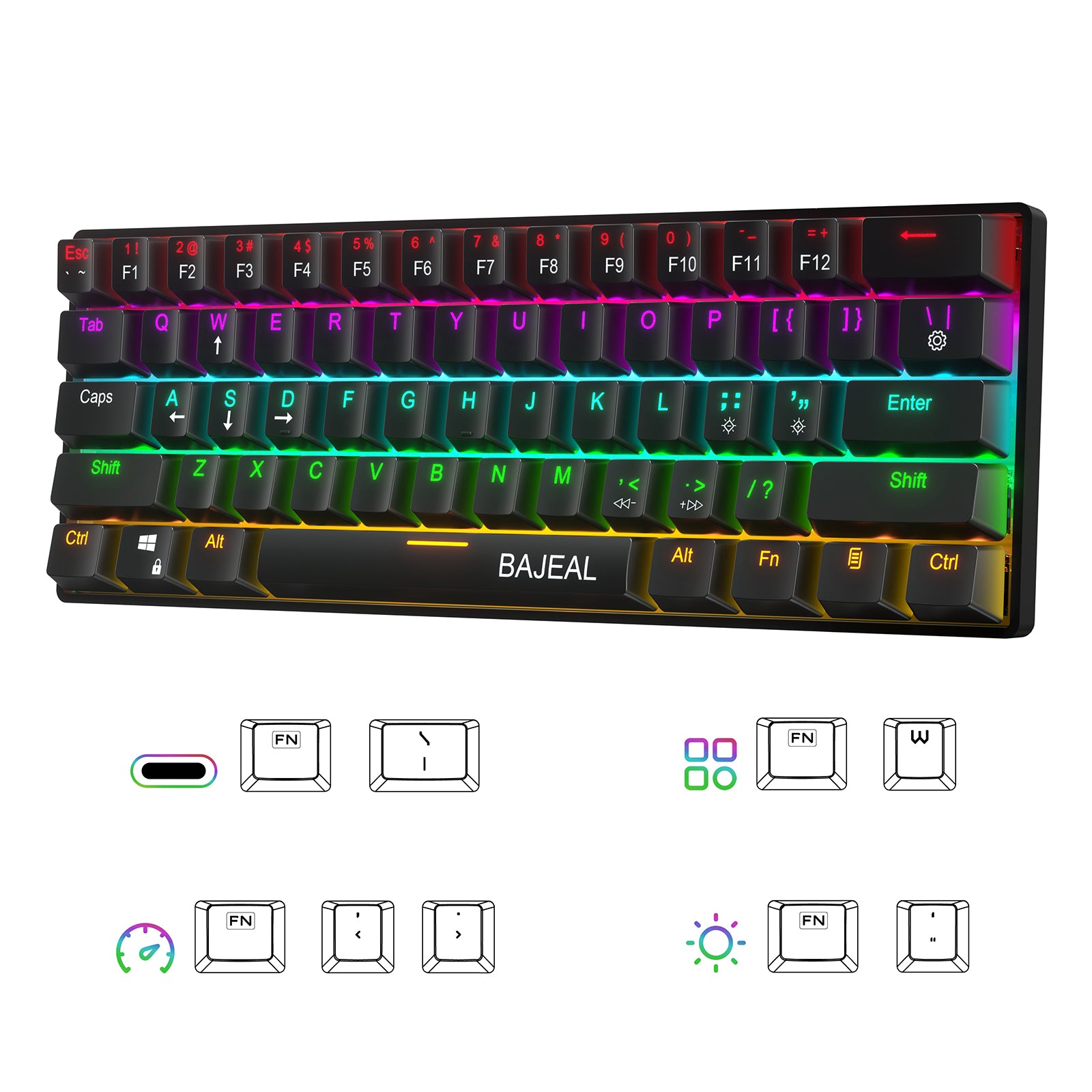 Mechanical Gaming Keyboard 61 Keys Multi Color Backlit for PC Mac