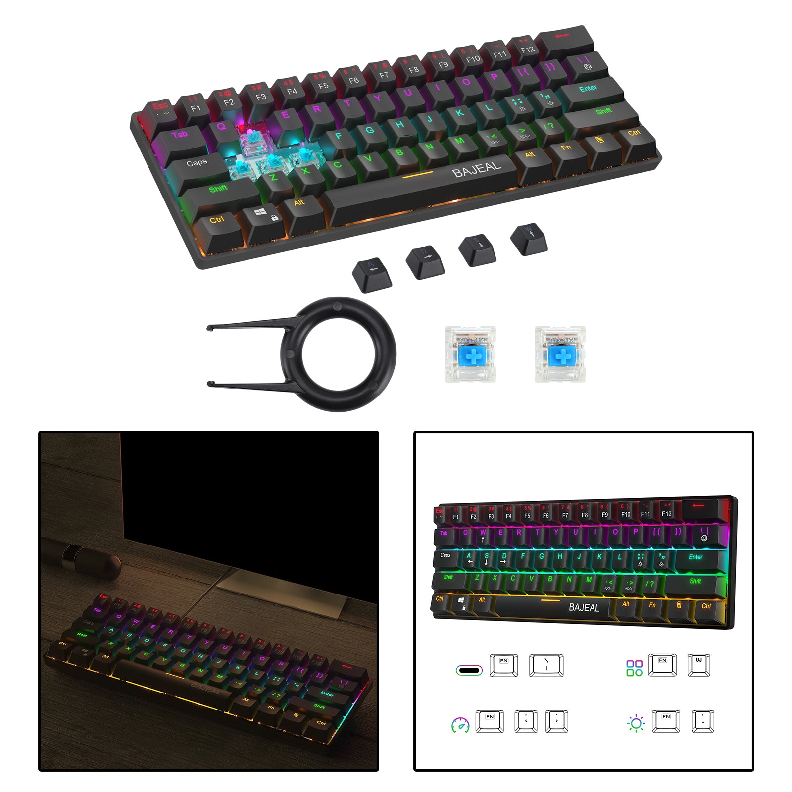 Mechanical Gaming Keyboard 61 Keys Multi Color Backlit for PC Mac