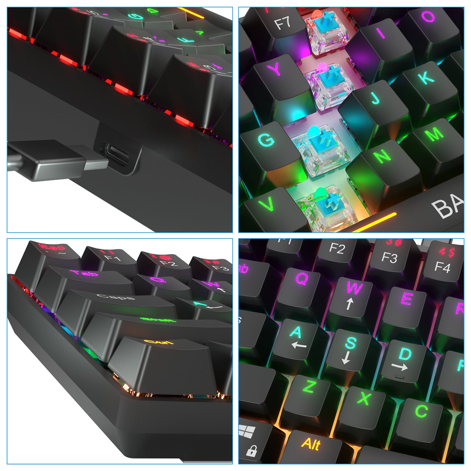 Mechanical Gaming Keyboard 61 Keys Multi Color Backlit for PC Mac