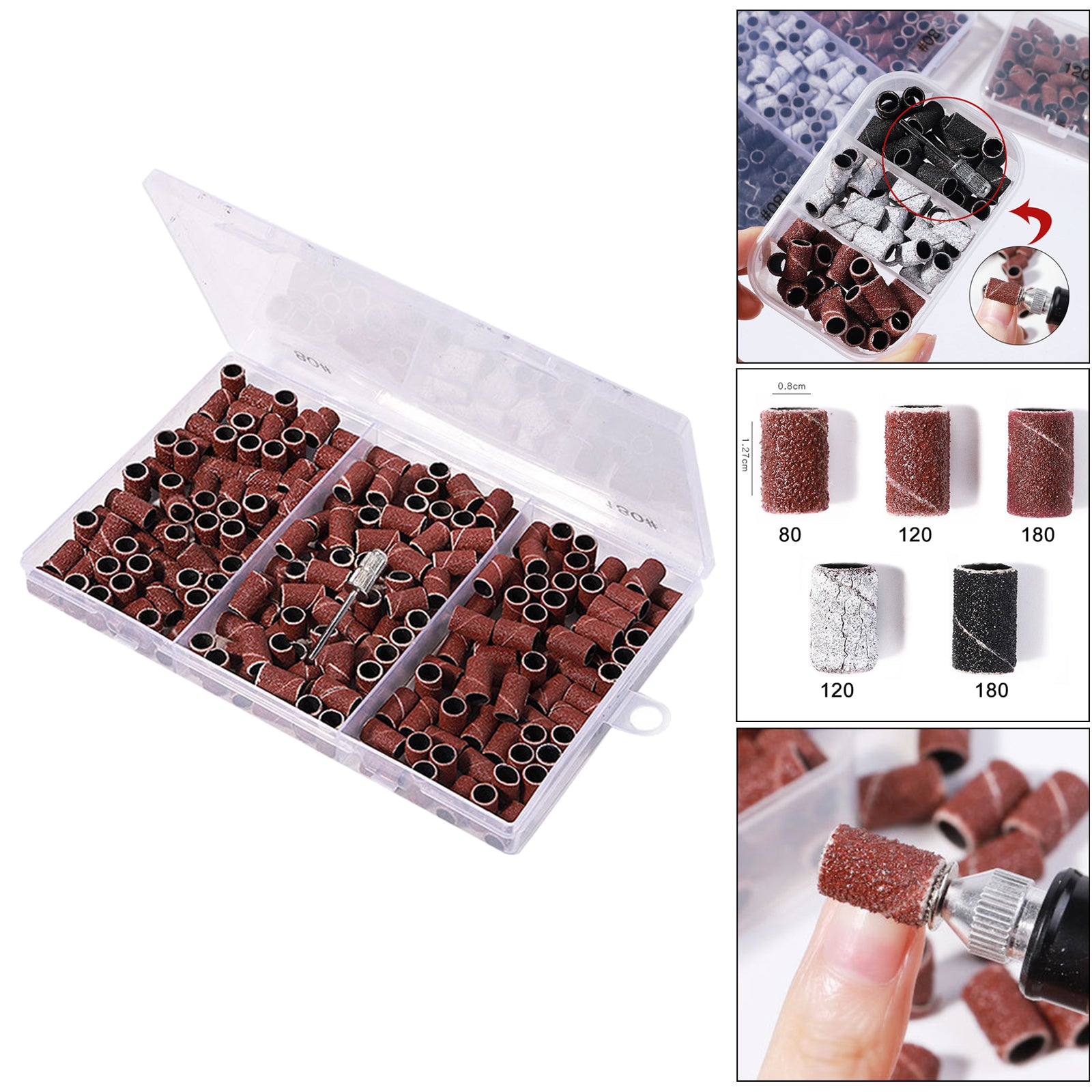 Nail Art Sanding Bands Gel Polish Remover Tool w/Mandrel 210pcs Brown