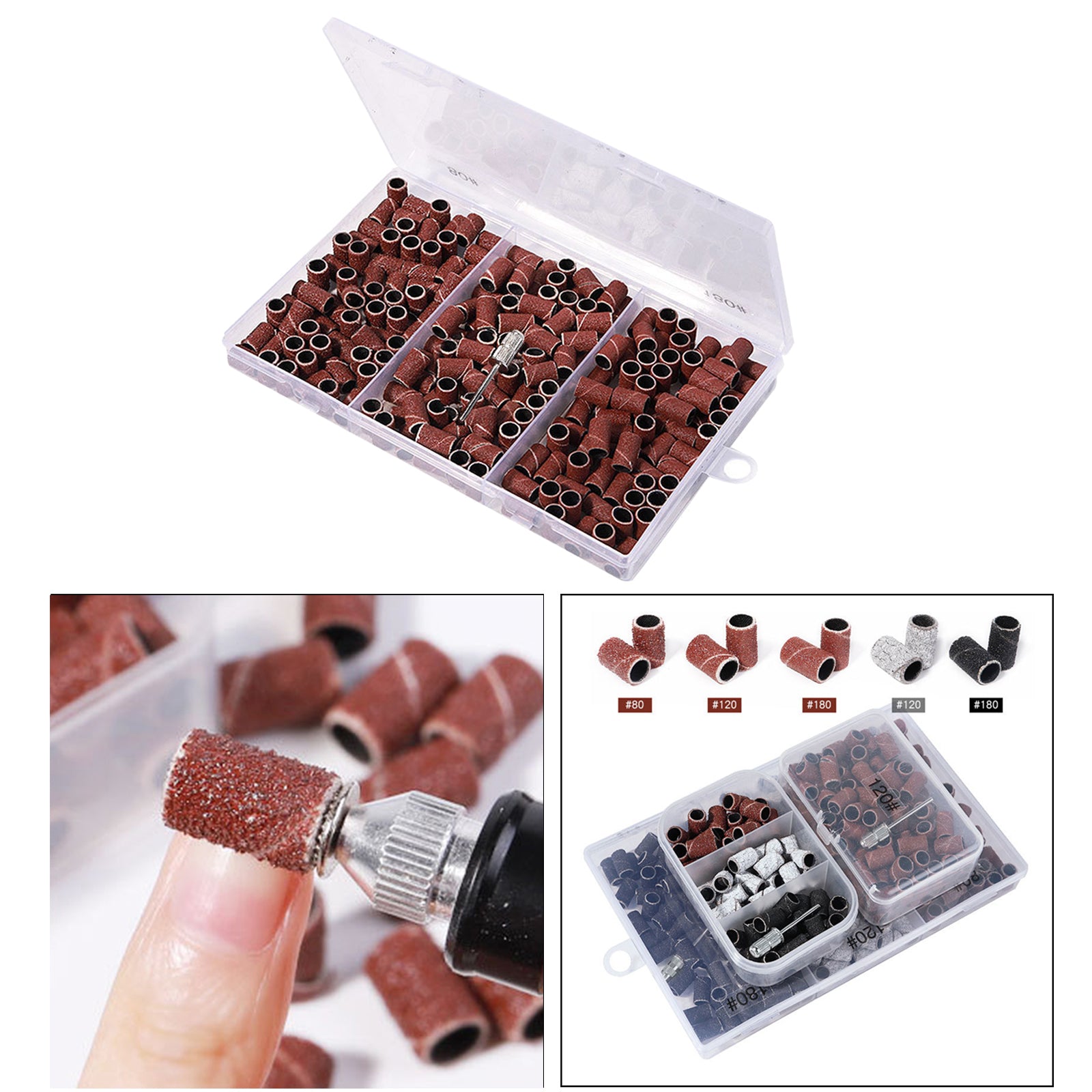 Nail Art Sanding Bands Gel Polish Remover Tool w/Mandrel 210pcs Brown