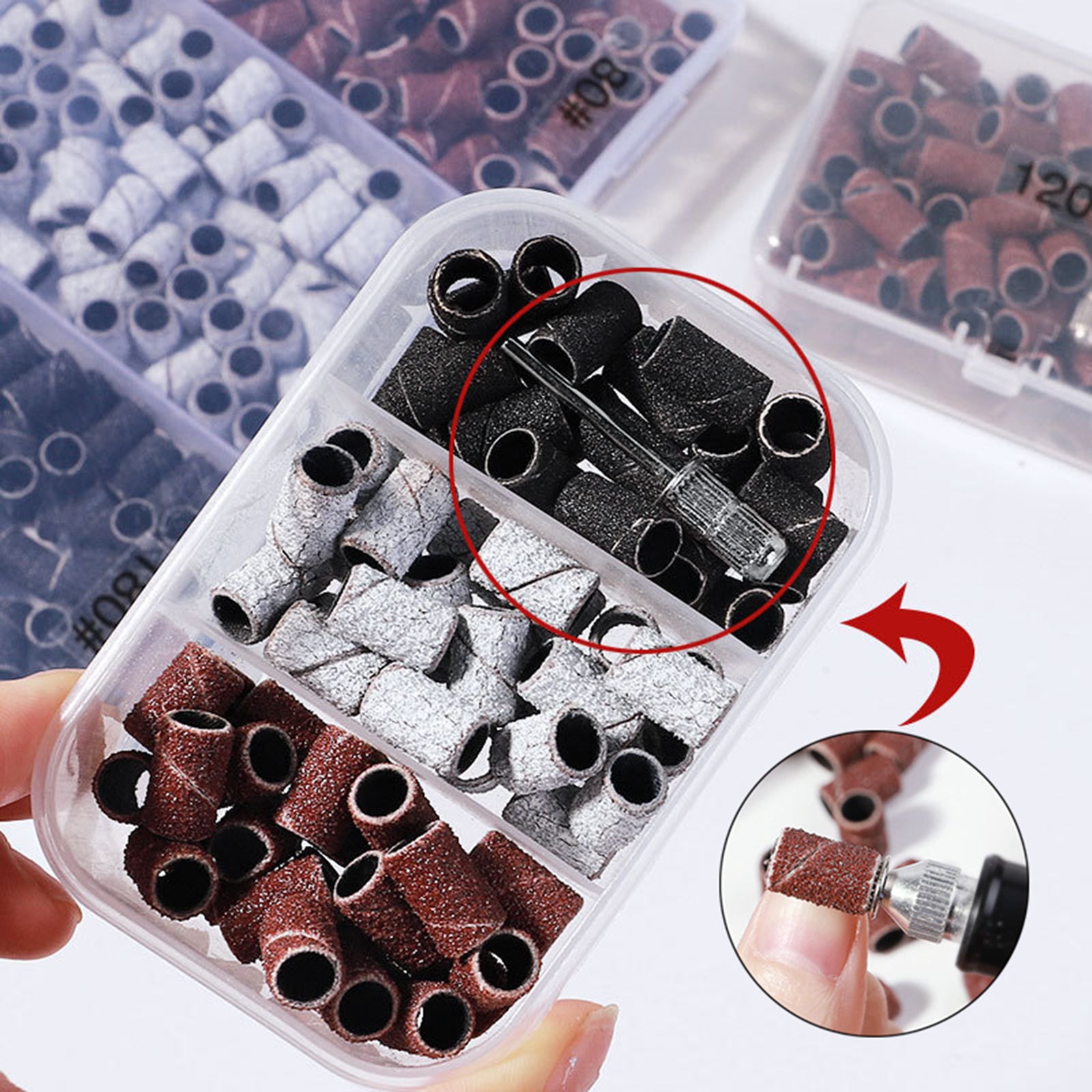 Nail Art Sanding Bands Gel Polish Remover Tool w/Mandrel 210pcs Brown