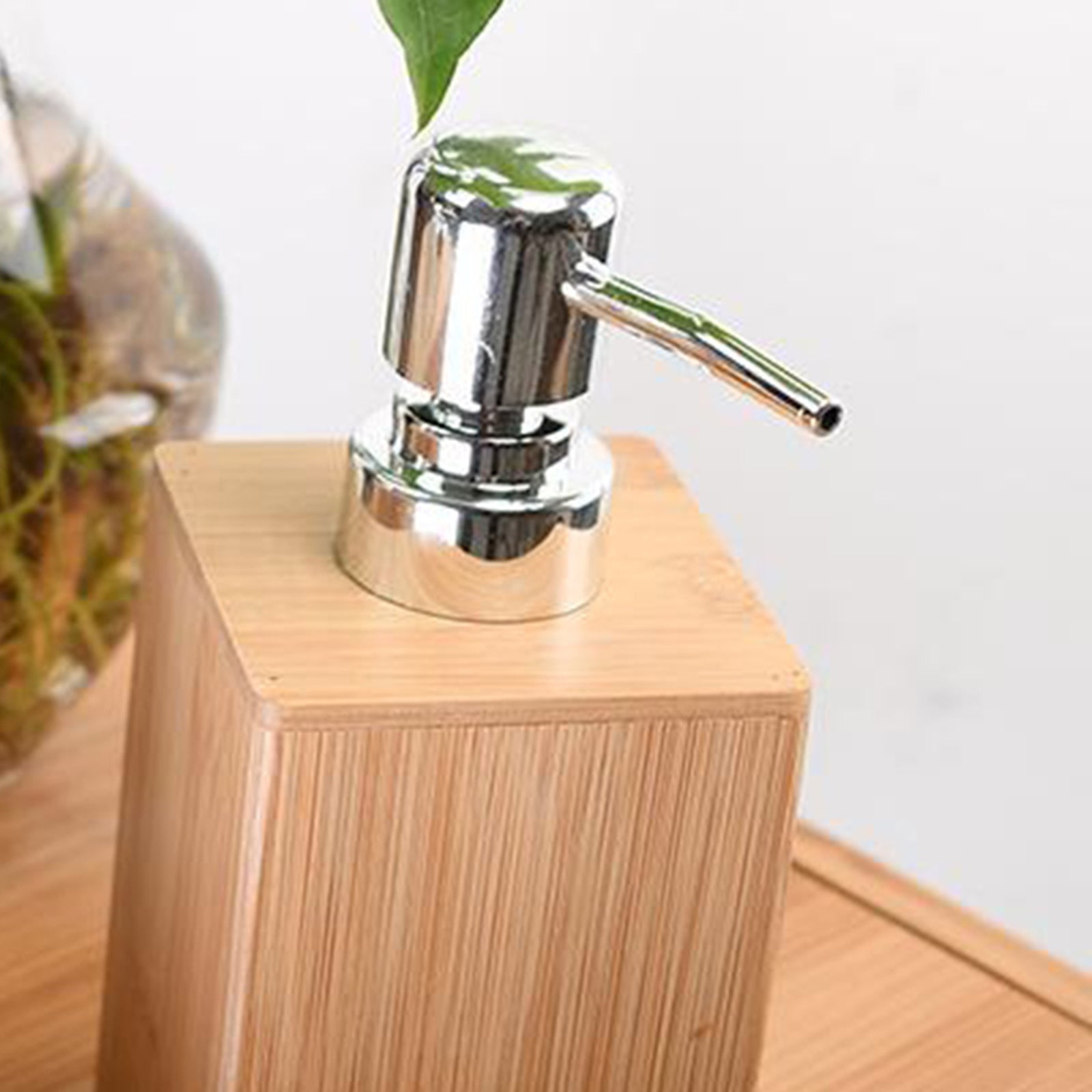 220ML Square Bamboo Wooden Lotion Pump Bottle Dispenser Vials Jar