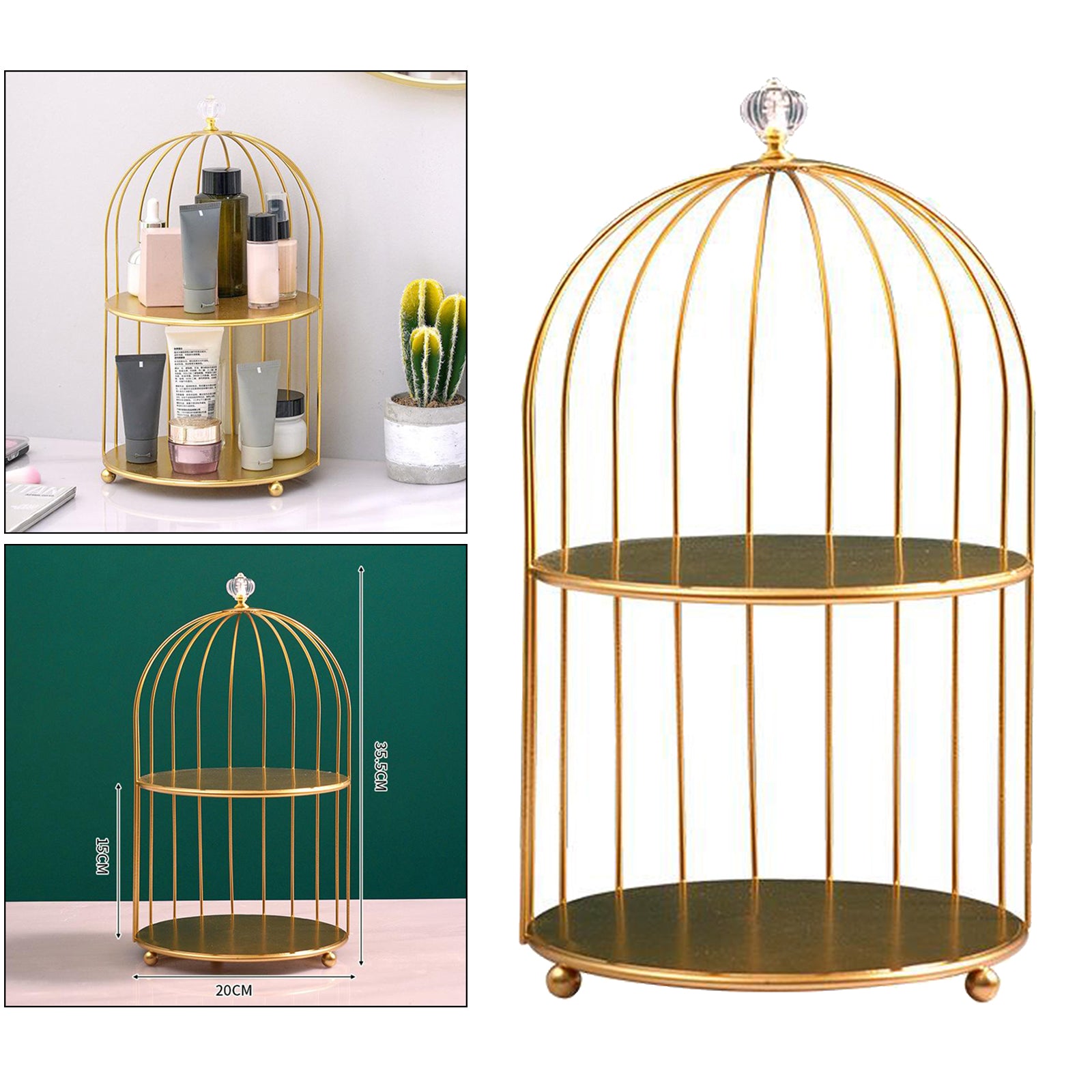 Bird Cage Desktop Perfume Organizer Holder Countertop Makeup Rack 2-Tiers