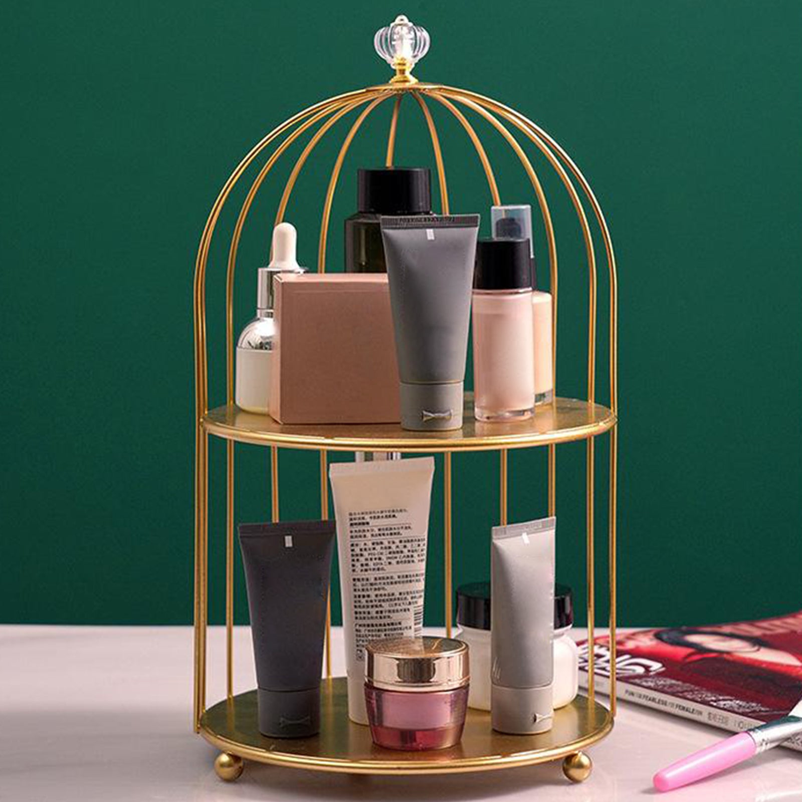 Bird Cage Desktop Perfume Organizer Holder Countertop Makeup Rack 2-Tiers