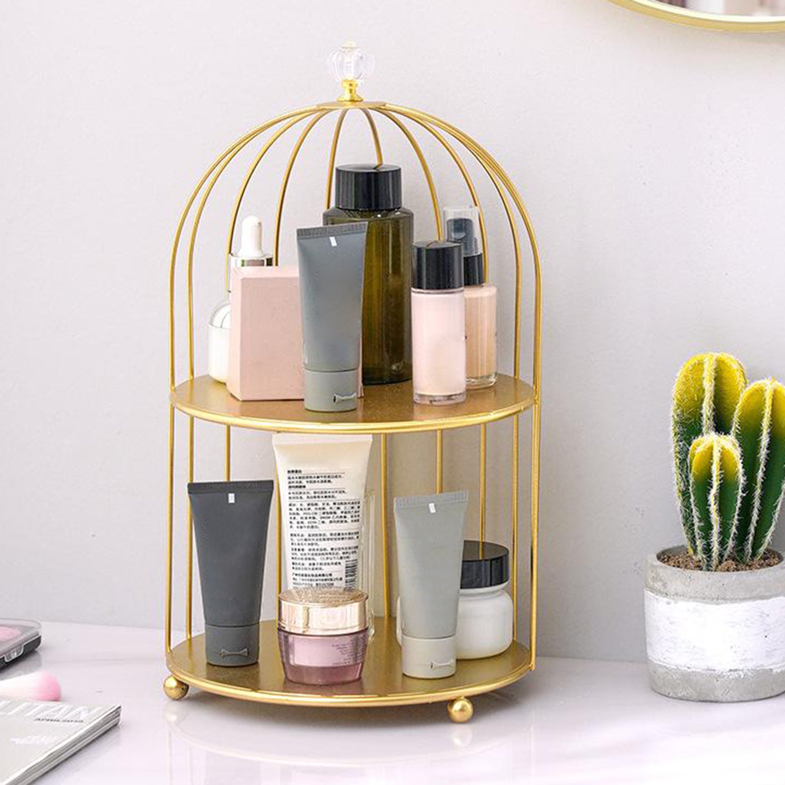 Bird Cage Desktop Perfume Organizer Holder Countertop Makeup Rack 2-Tiers