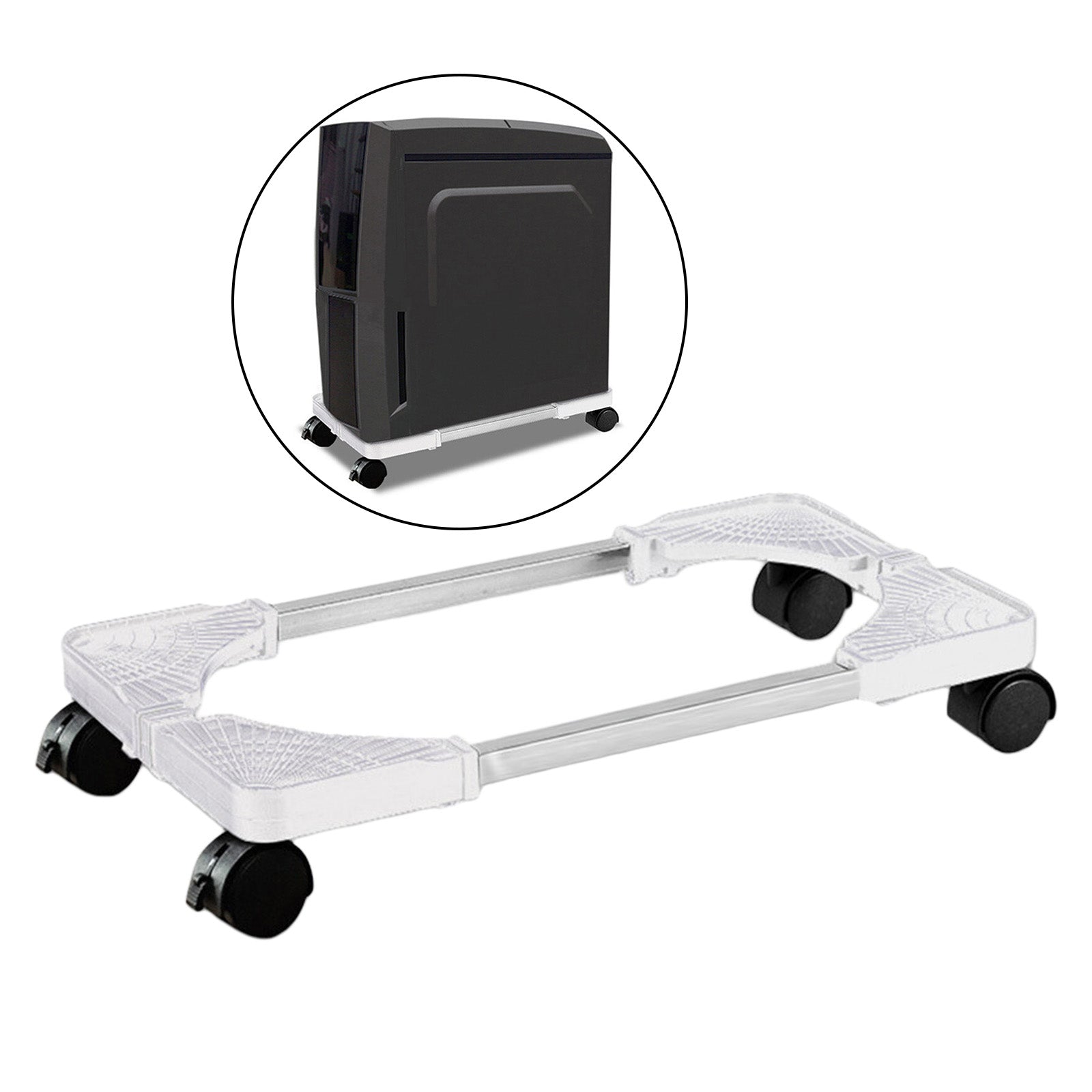 New PC Desktop Case Stand Holder Computer Tower Rolling Caster Wheels White