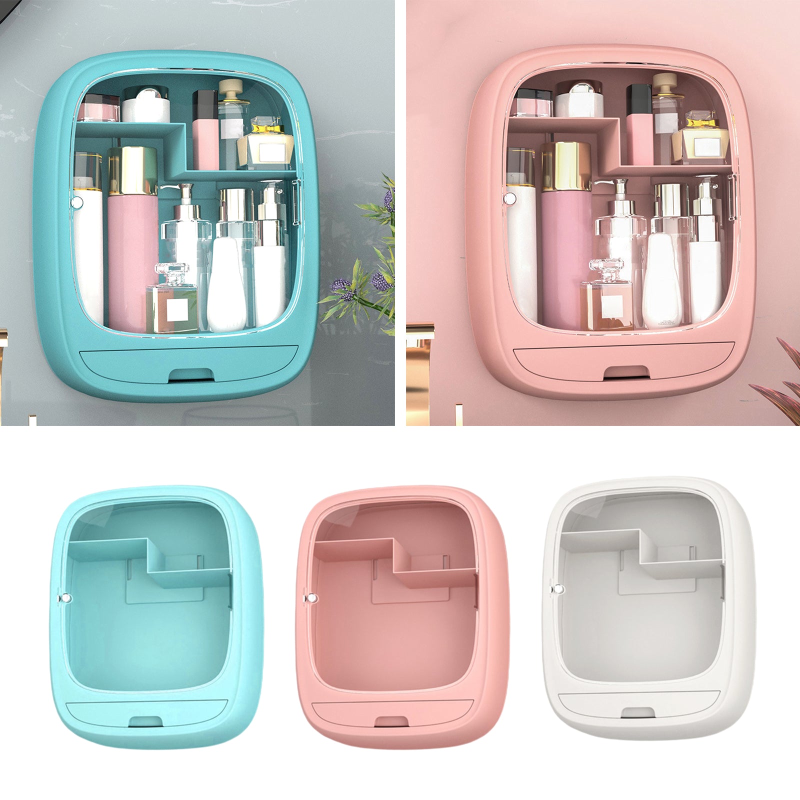 Wall Hanging Makeup Organizer Storage Cosmetic Box Rack for Bathroom Pink