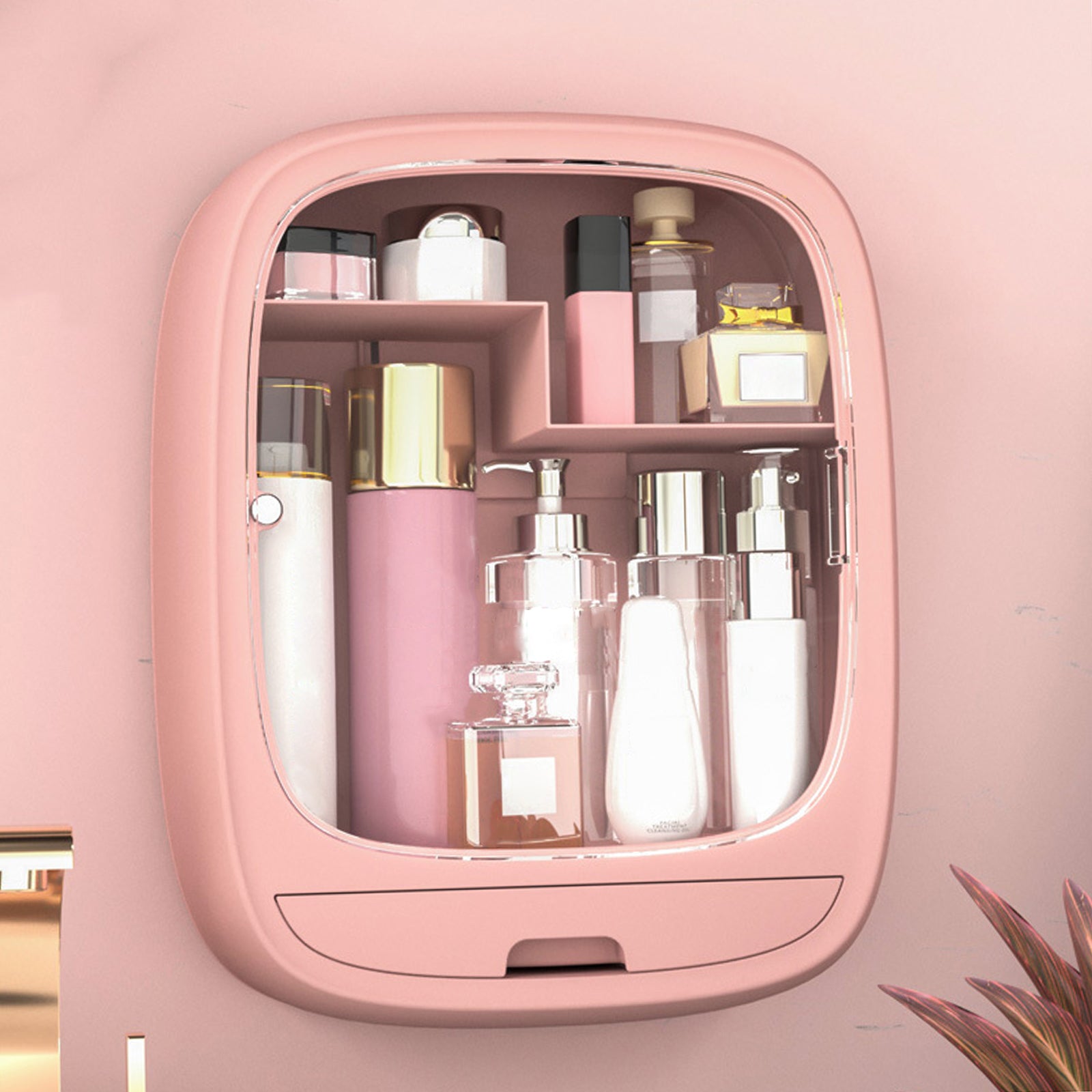 Wall Hanging Makeup Organizer Storage Cosmetic Box Rack for Bathroom Pink