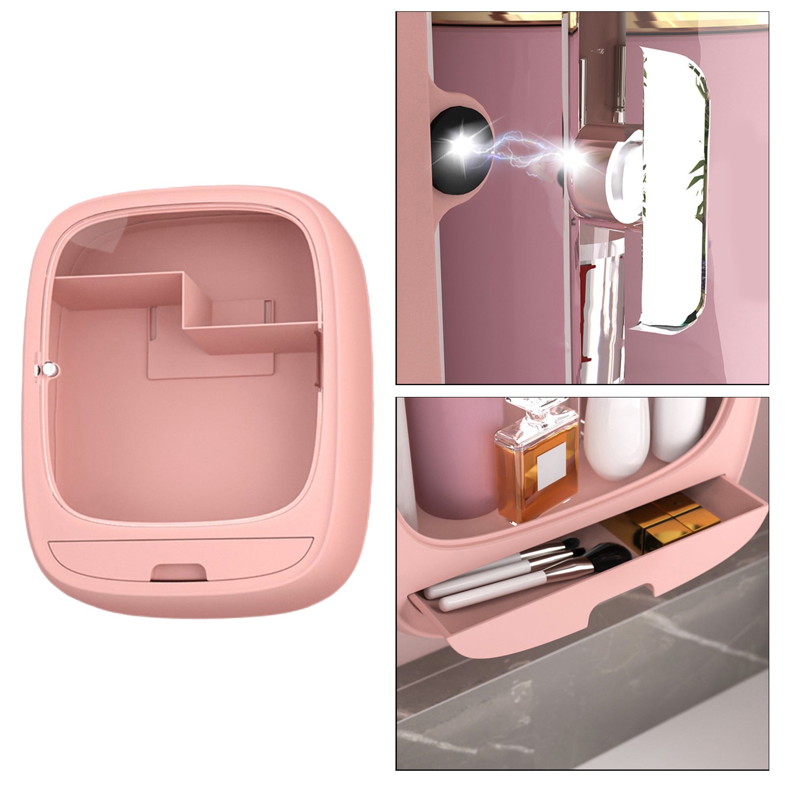 Wall Hanging Makeup Organizer Storage Cosmetic Box Rack for Bathroom Pink