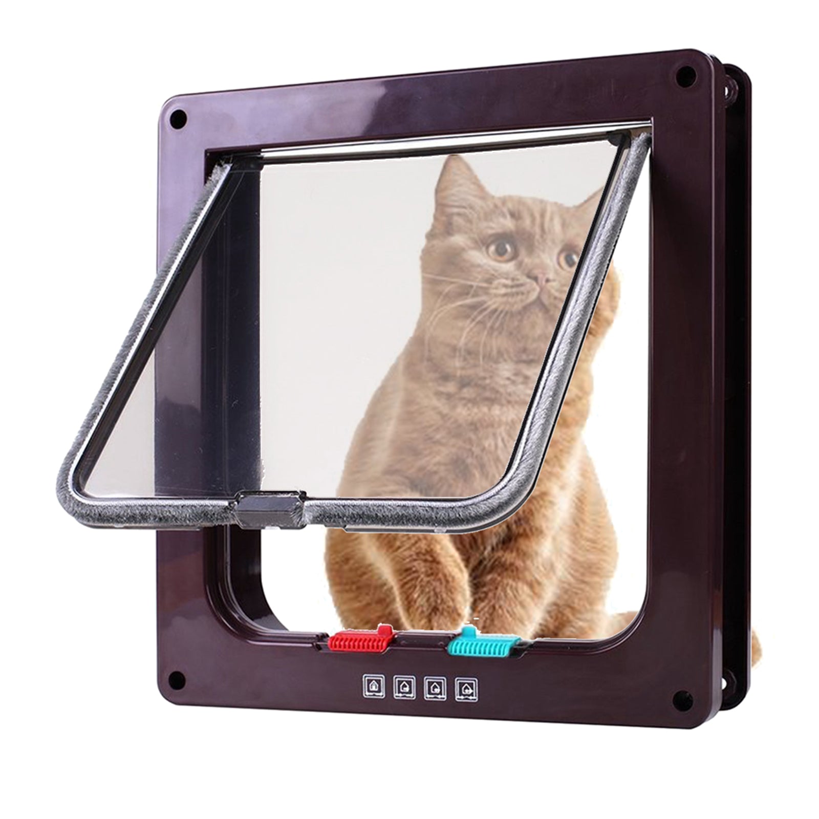 4-Way Locking Pet Door Frame Lockable Dog and Gate Cat Flap Door Coffee S