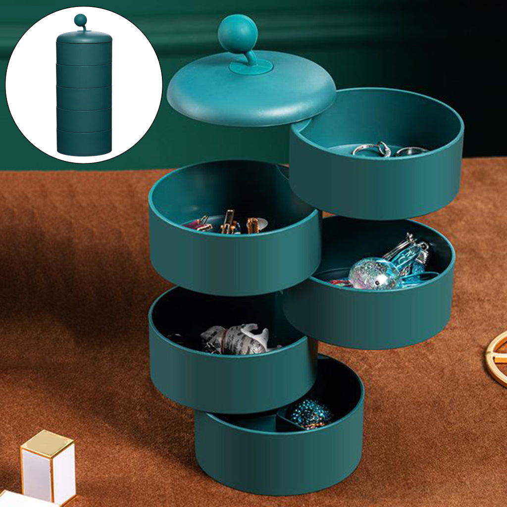 5-Tier 360 Rotating Jewelry Box Case Tower with Lid Earring Holder Green