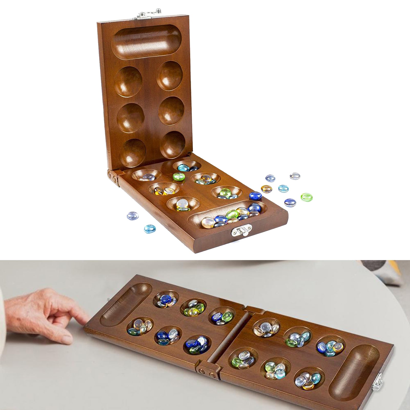 Mancala Strategy Game Wood Folding Board Stones for Adult Children Boys Girl