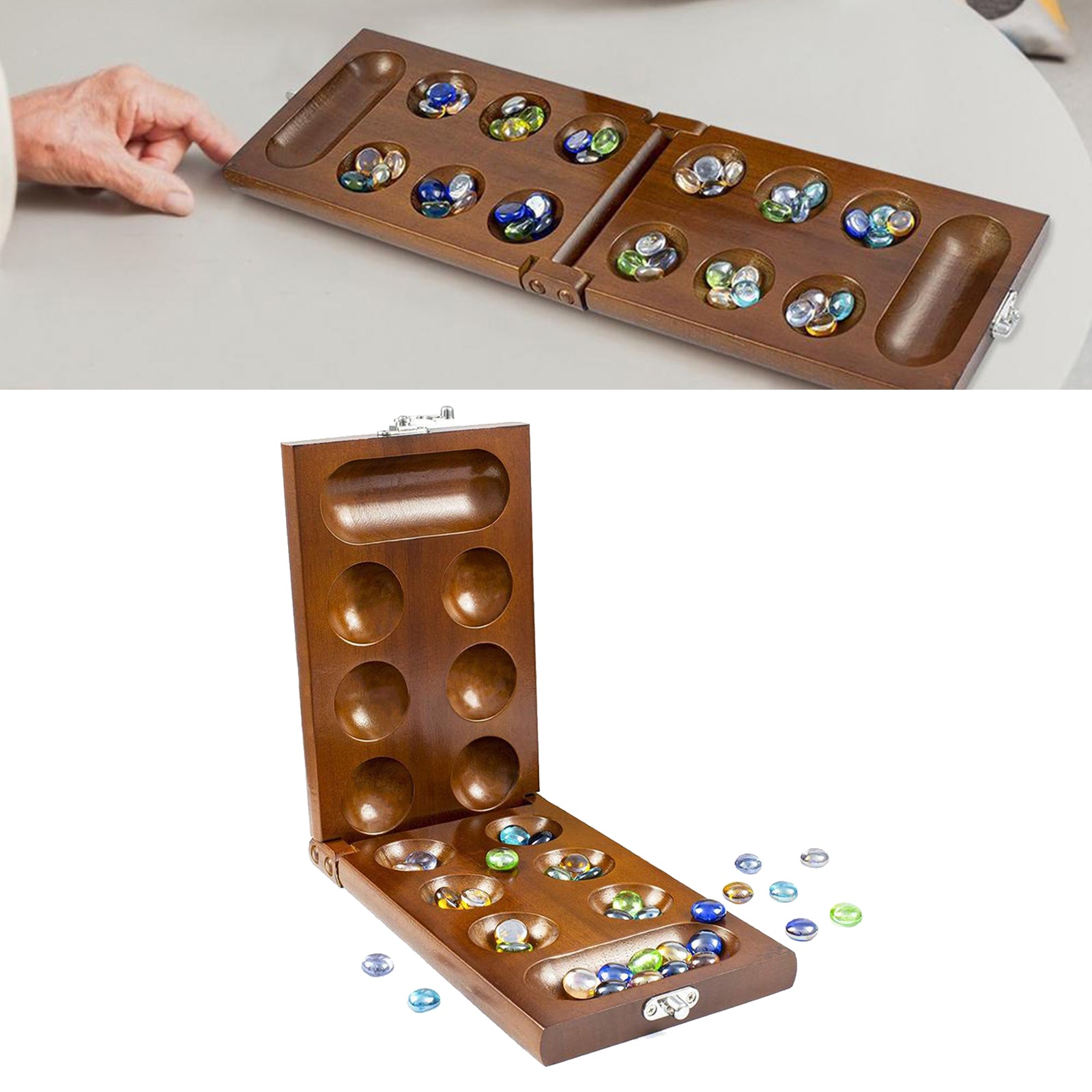 Mancala Strategy Game Wood Folding Board Stones for Adult Children Boys Girl