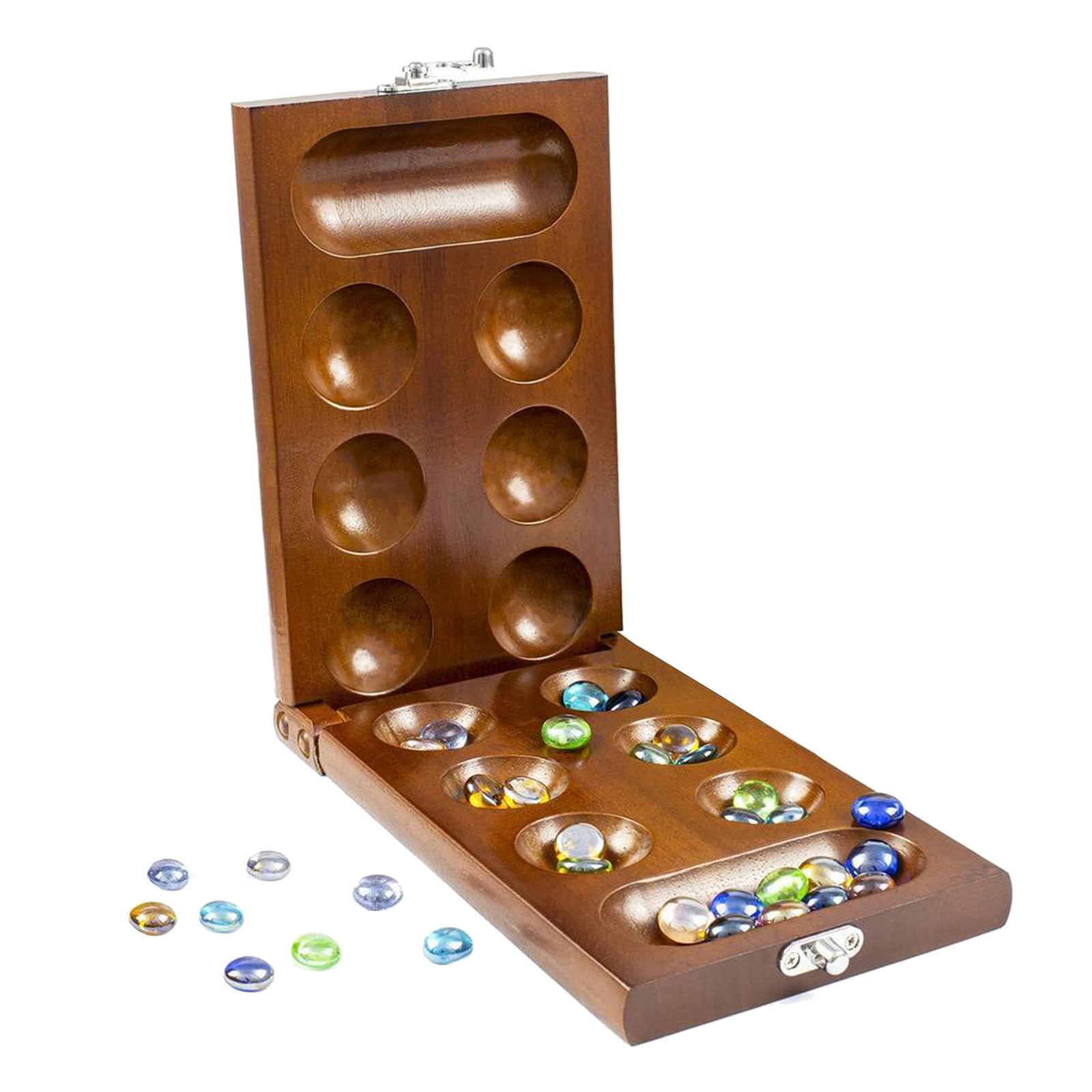 Mancala Strategy Game Wood Folding Board Stones for Adult Children Boys Girl