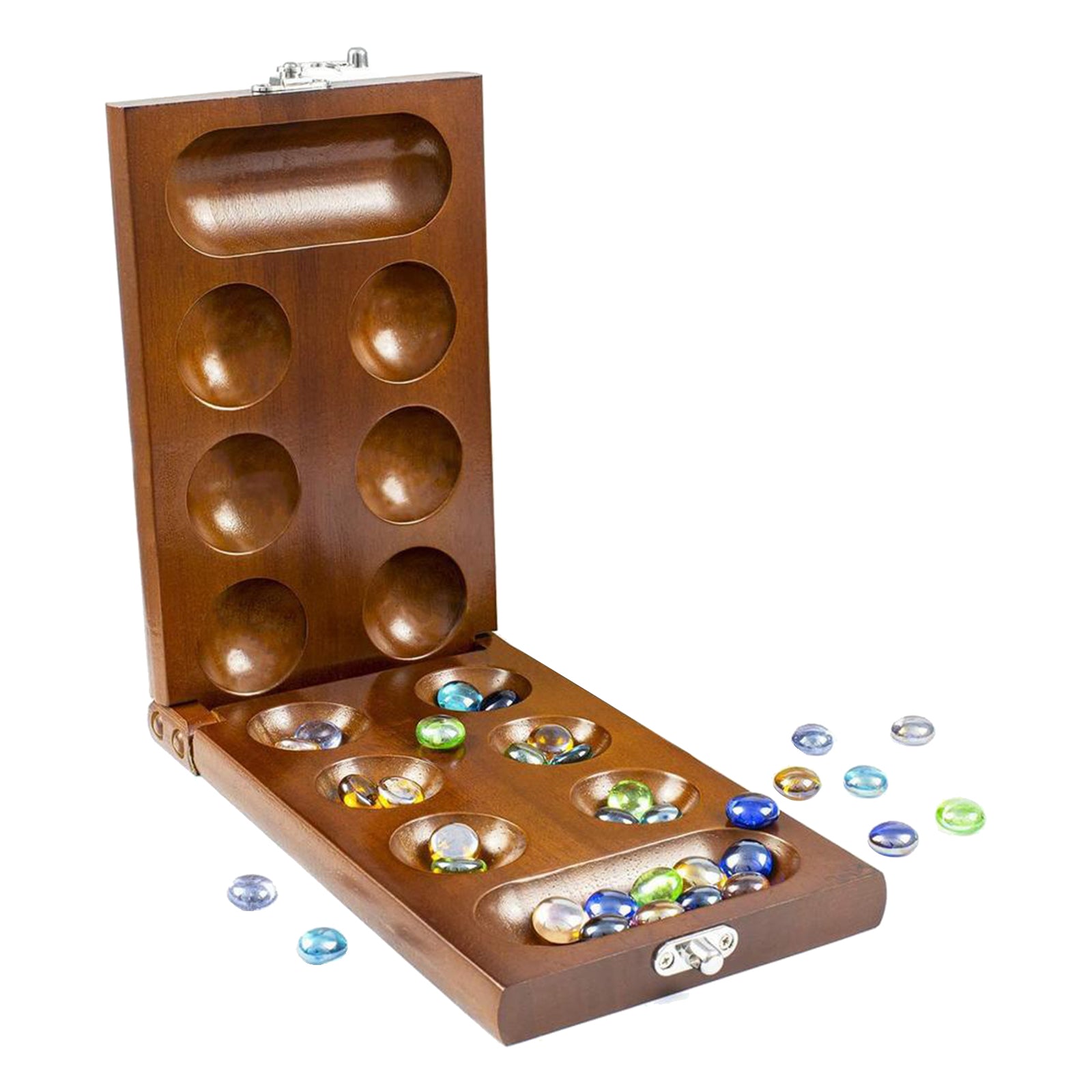 Mancala Strategy Game Wood Folding Board Stones for Adult Children Boys Girl