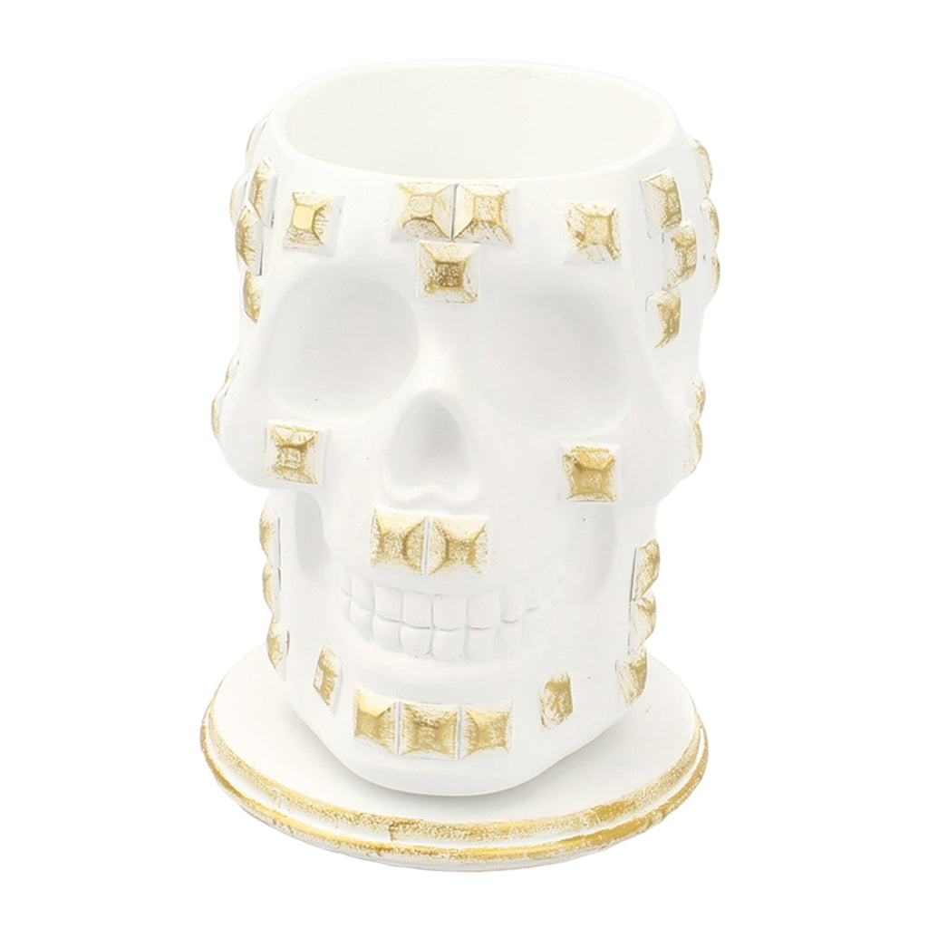 Rotatable Skull Pen Holder Office Desktop Decor Stationery Organizer White