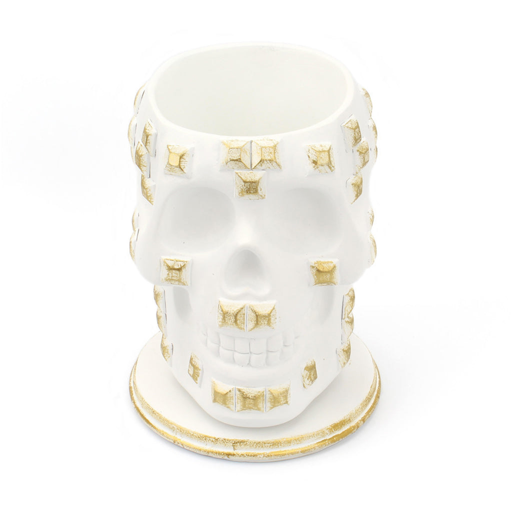 Rotatable Skull Pen Holder Office Desktop Decor Stationery Organizer White