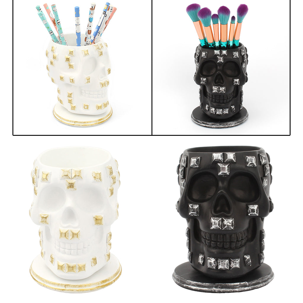 Rotatable Skull Pen Holder Office Desktop Decor Stationery Organizer Black