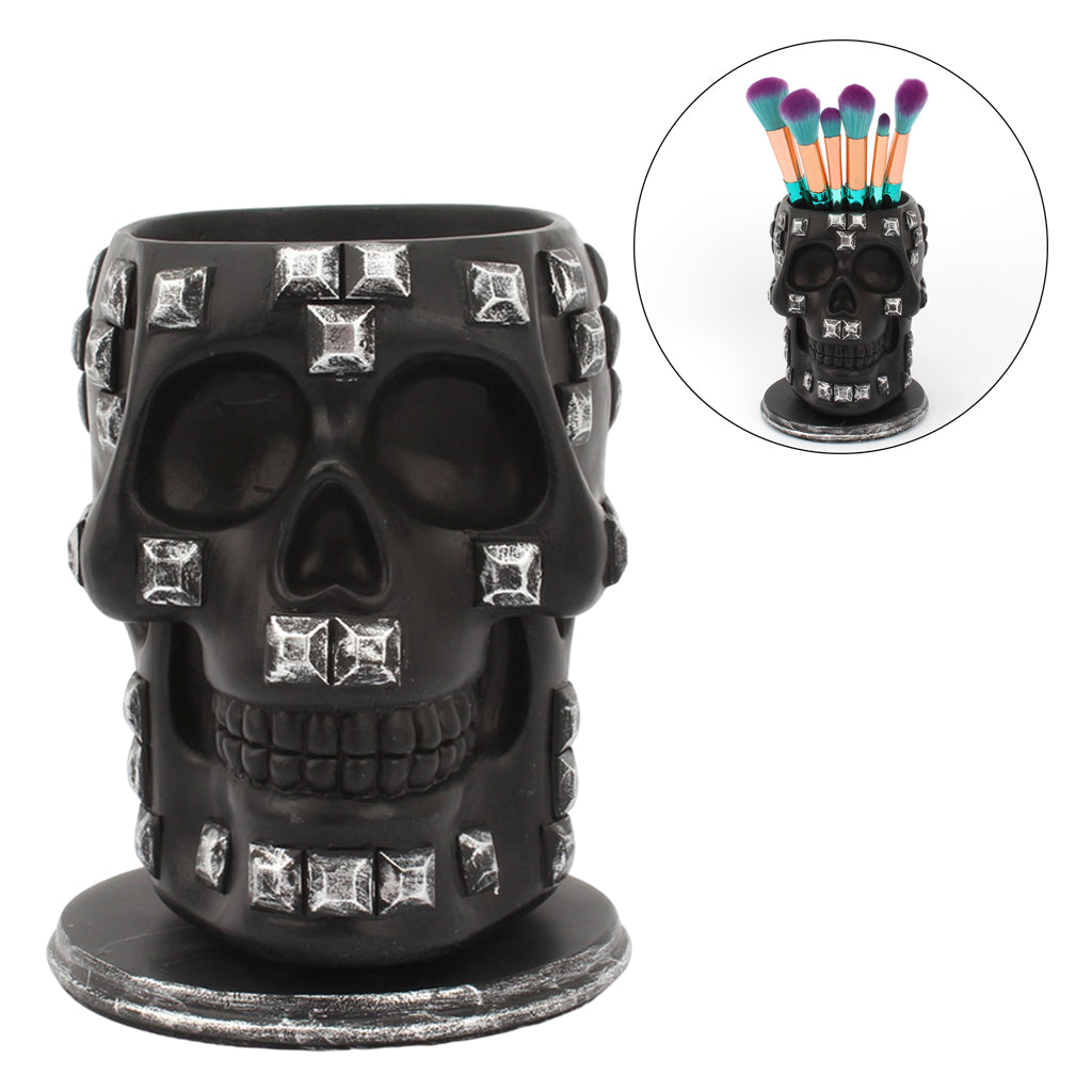 Rotatable Skull Pen Holder Office Desktop Decor Stationery Organizer Black