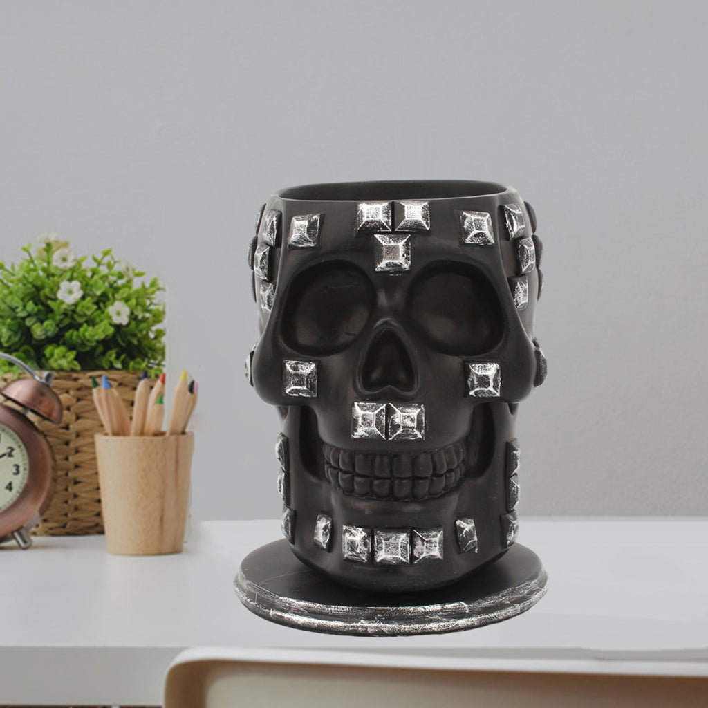 Rotatable Skull Pen Holder Office Desktop Decor Stationery Organizer Black