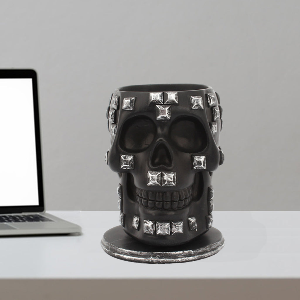 Rotatable Skull Pen Holder Office Desktop Decor Stationery Organizer Black