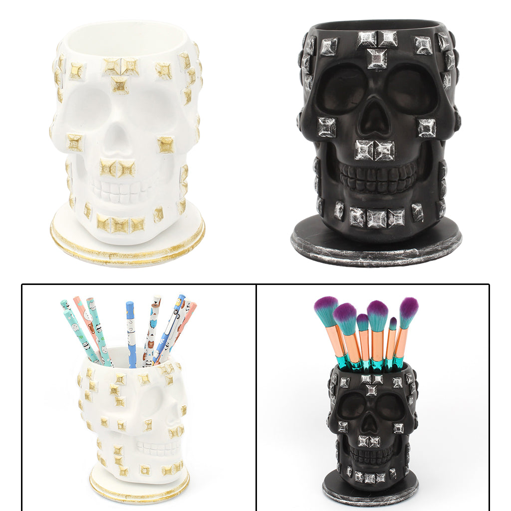 Rotatable Skull Pen Holder Office Desktop Decor Stationery Organizer Black