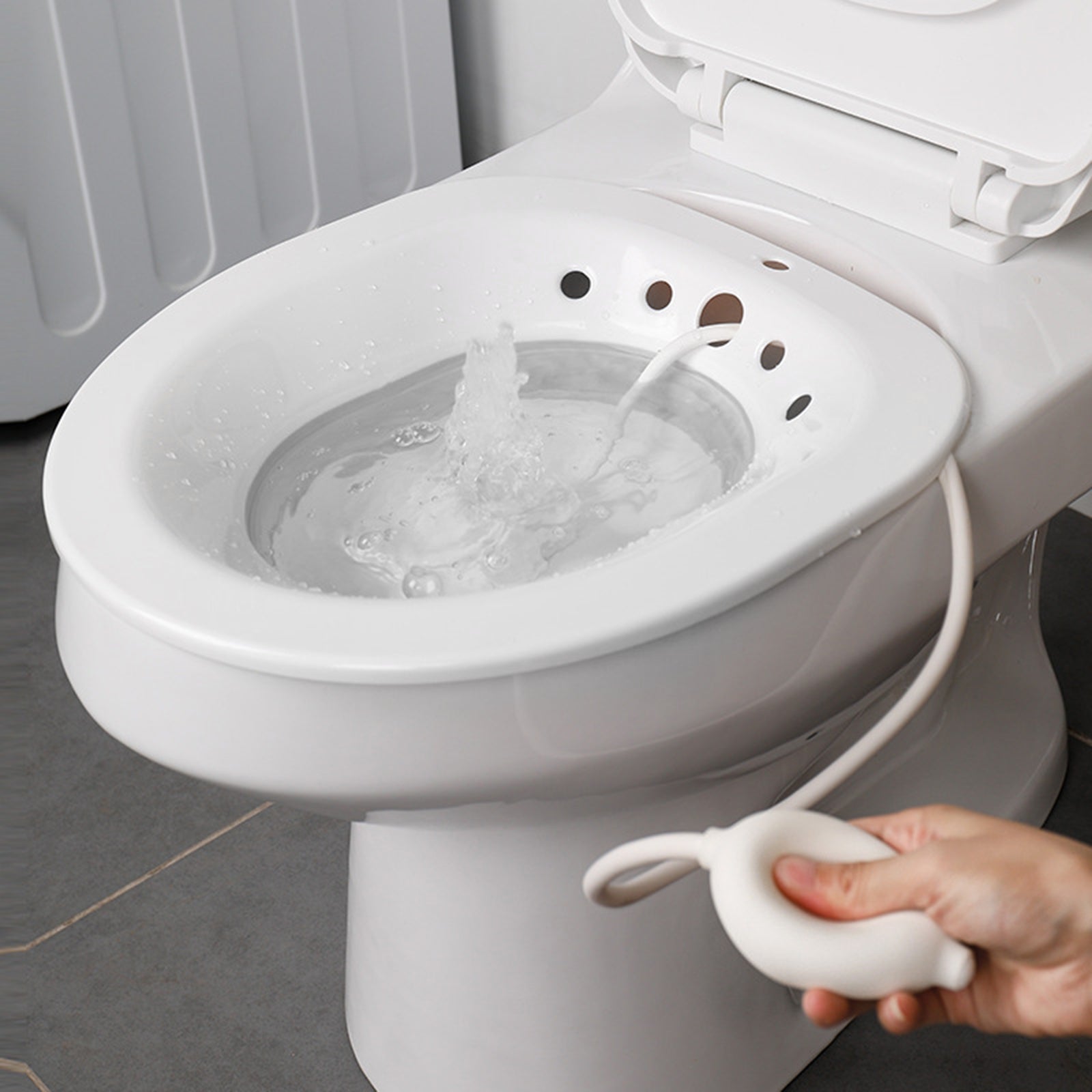 Sitz Bath Toilet Bidet Tub with Flusher for Postpartum Care White Gray